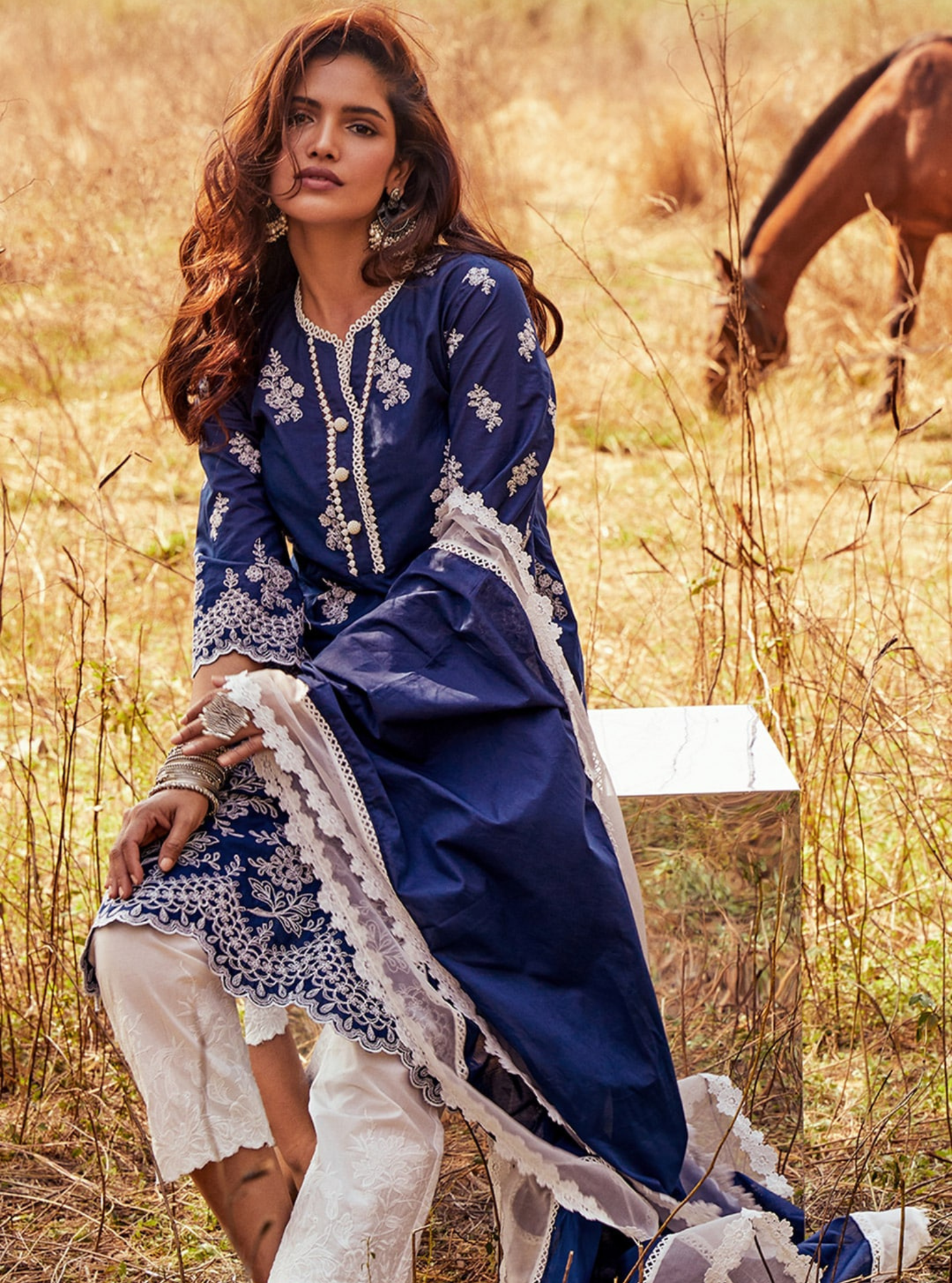 Moon Light Supima Cotton Navy Kurta Set