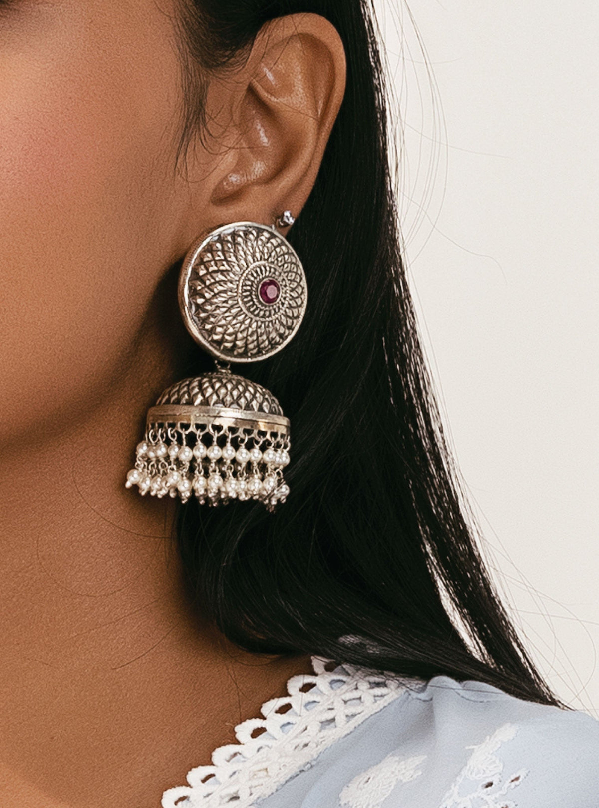 Pure Silver Urvi Pearl Jhumki
