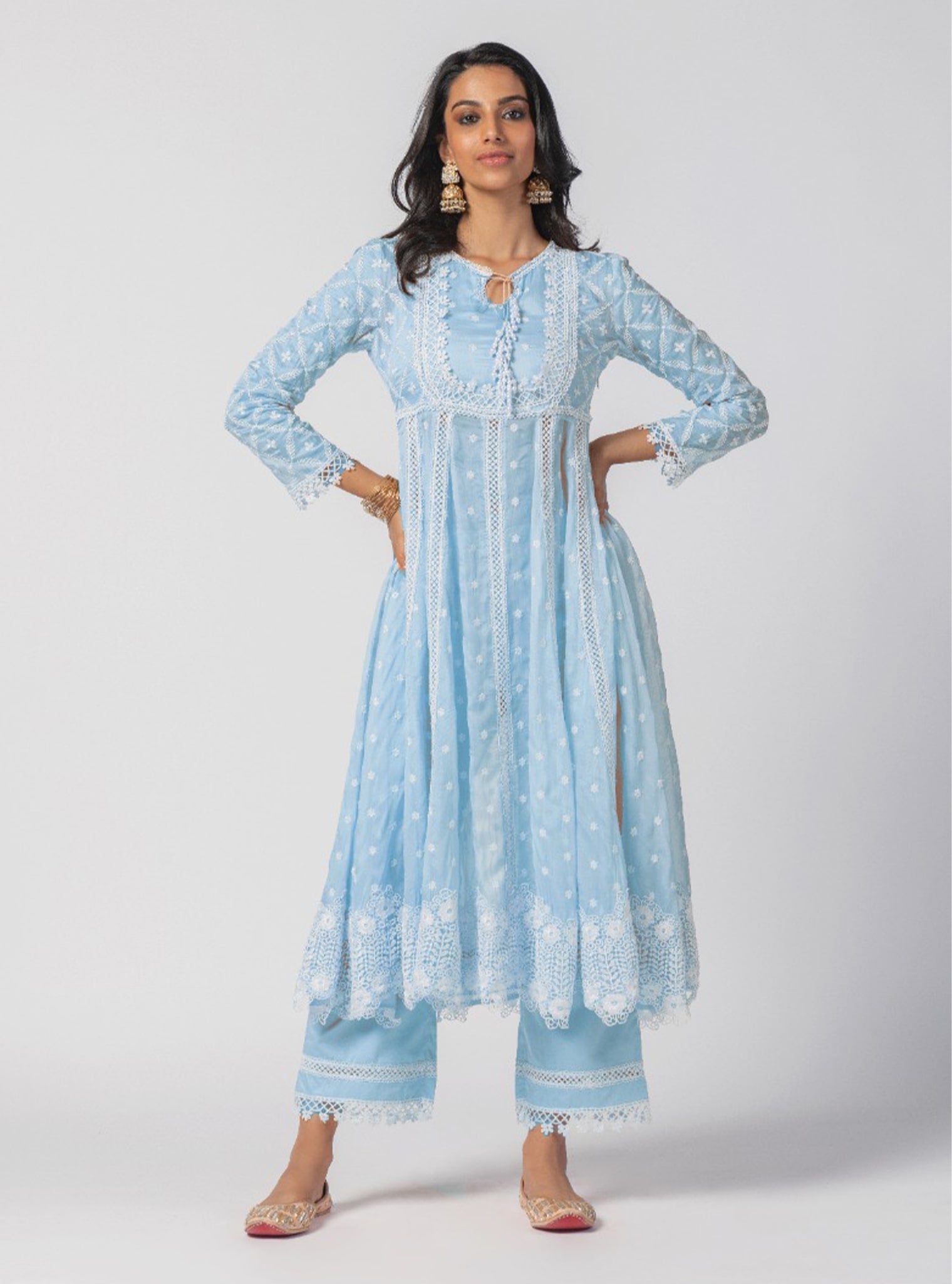 Mulmul Organza Valerie Anarkali Blue Kurta