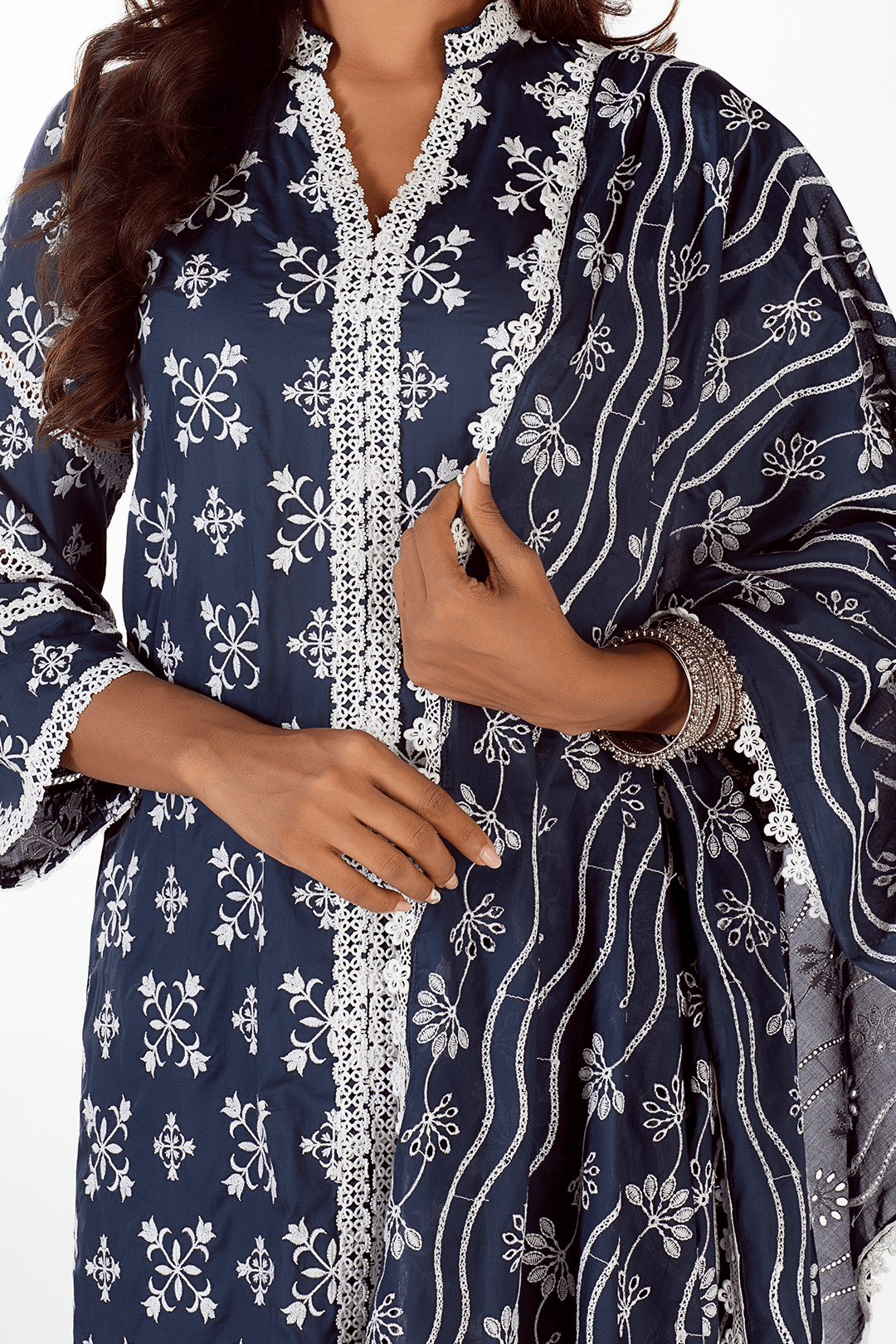 Mulmul Cotton Vera Kurta Navy With Vera Navy Pyajama