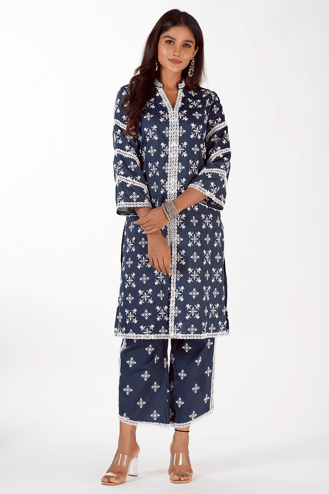 Mulmul Cotton Vera Kurta Navy With Vera Navy Pyajama