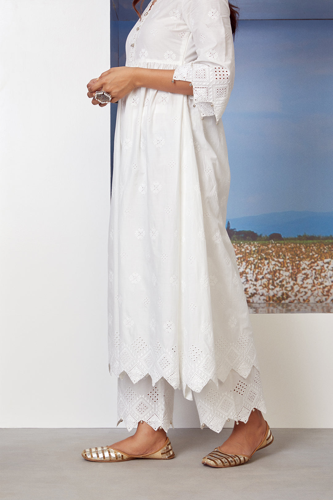 Mulmul Cotton Warm Glow Kurta with Warm Glow Palazzo