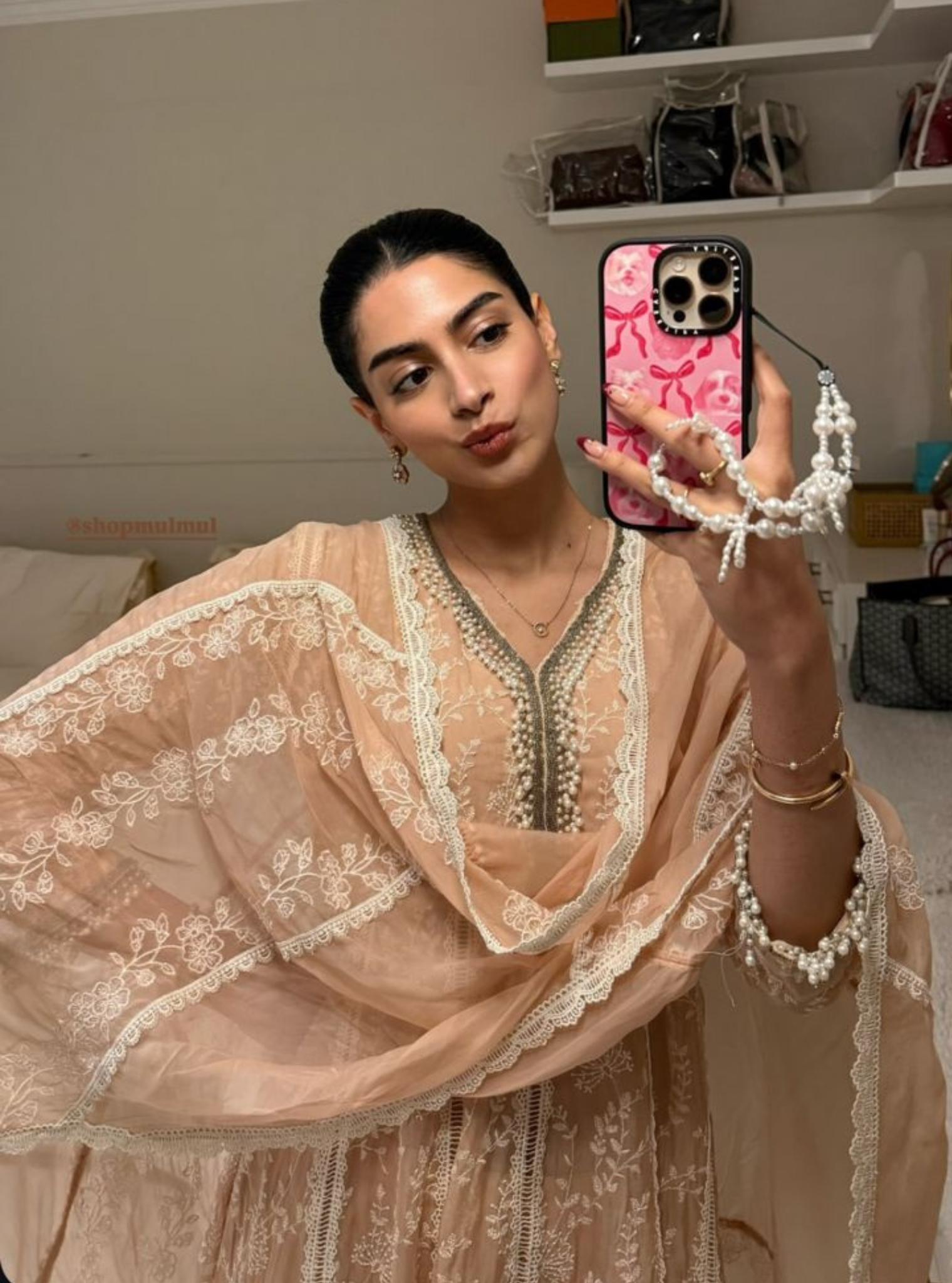 Twyla Organza Beige Kurta Set