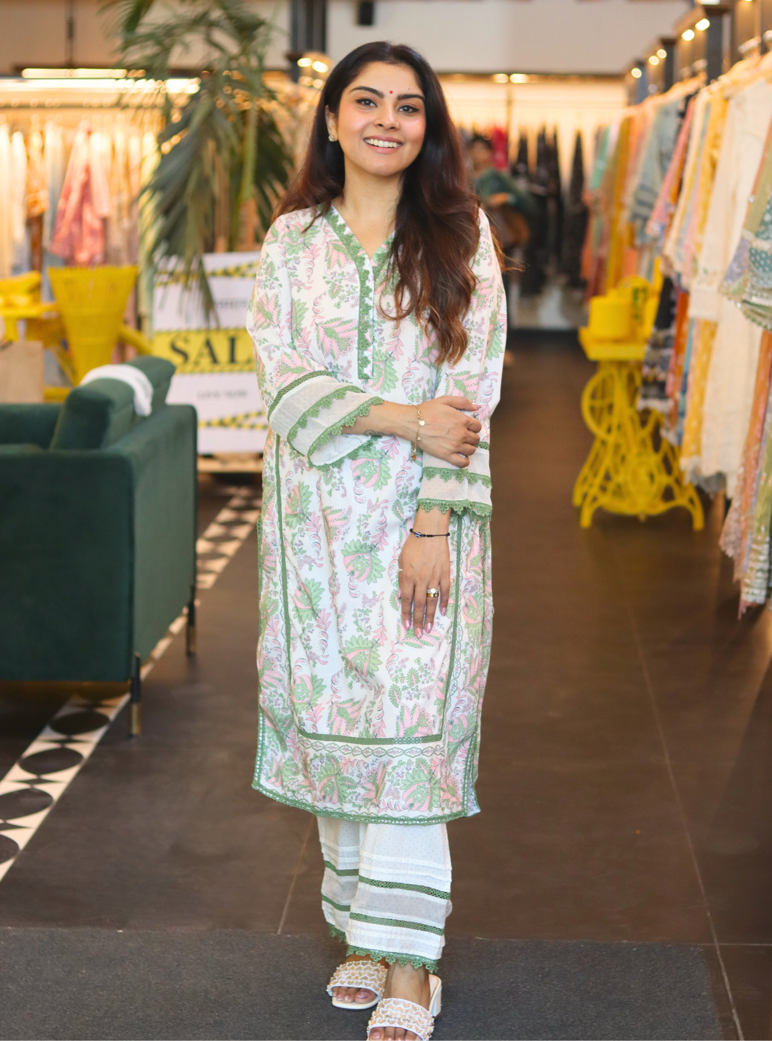 Mulmul Chintz Irina Green Kurta With Mulmul Chintz Irina Green Dhoti