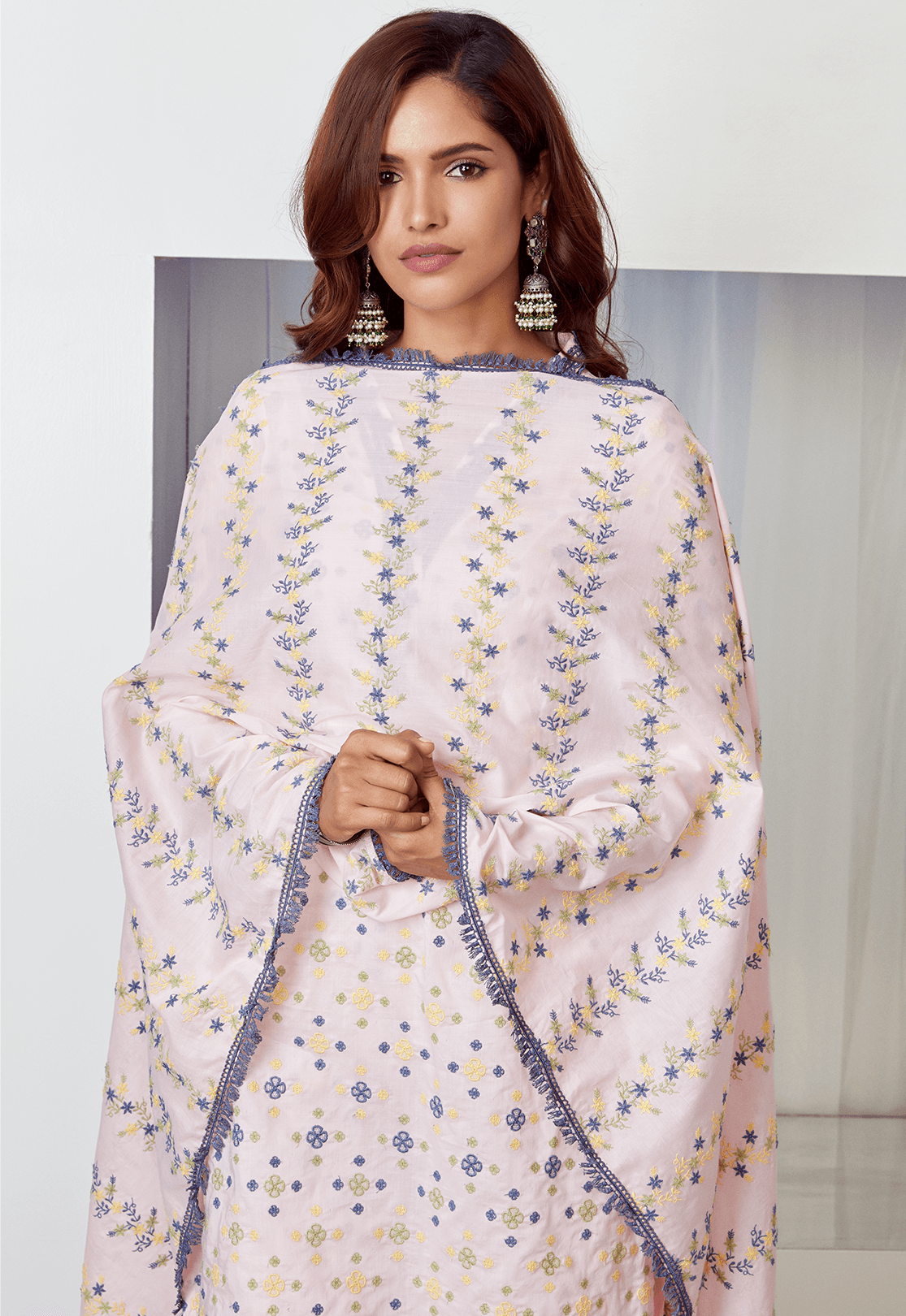 Mulmul Cotton Wisteria Kurta With Wisteria Palazzo