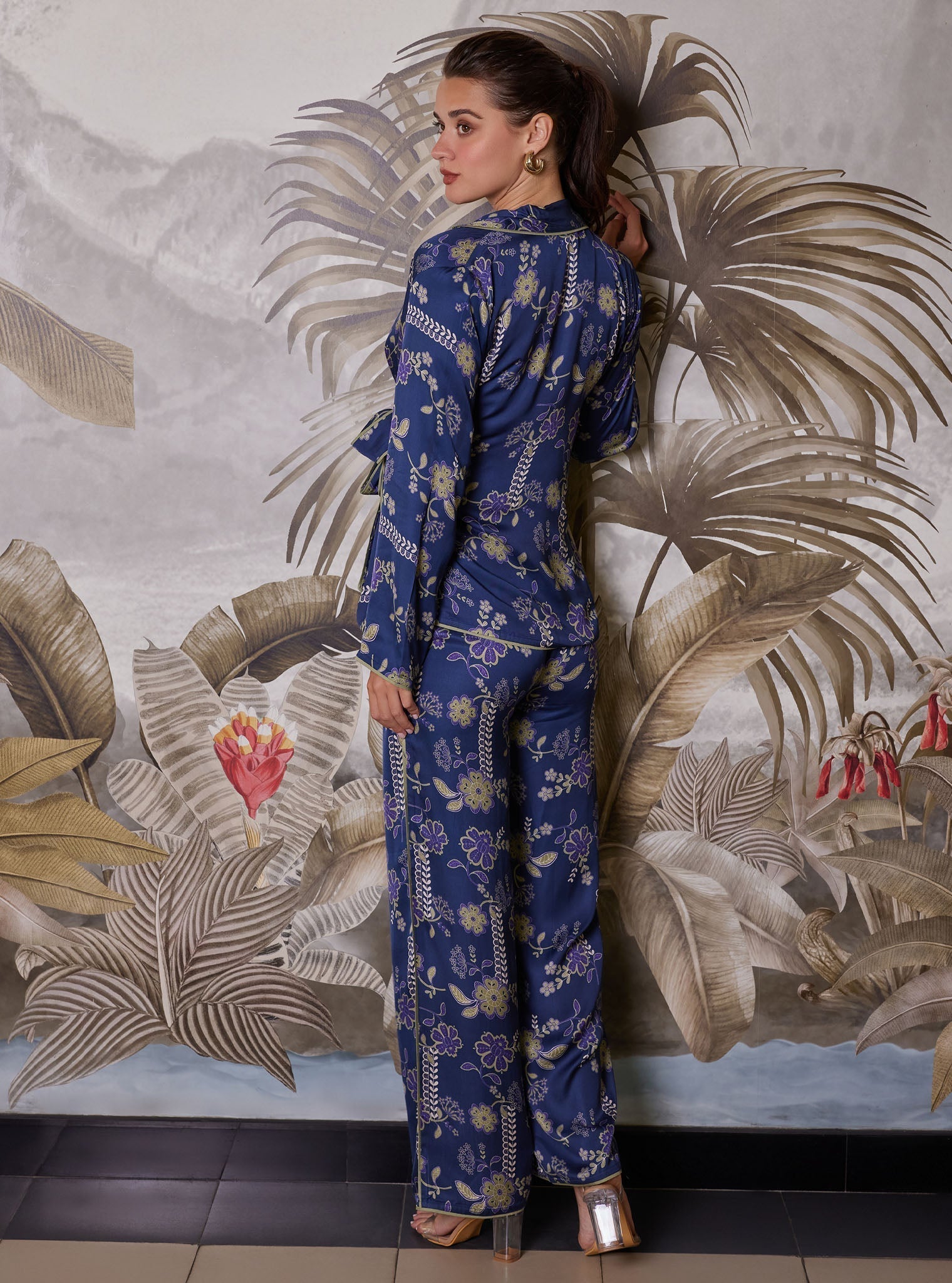 Mulmul Cupro Printed Nyx Navy Top with Mulmul Cupro Print Nyx Navy Pant