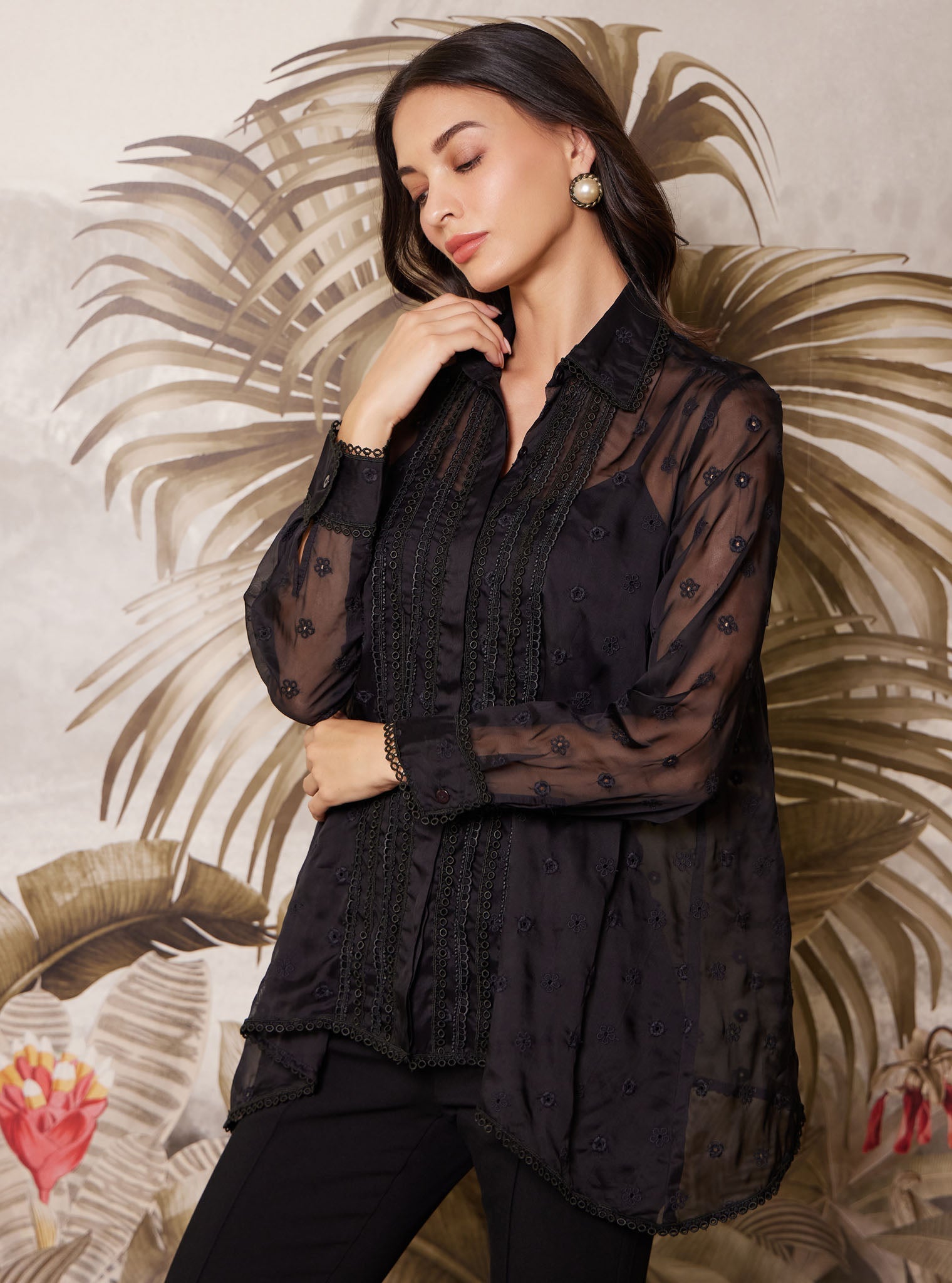 Mulmul Organza Adonis Black Shirt