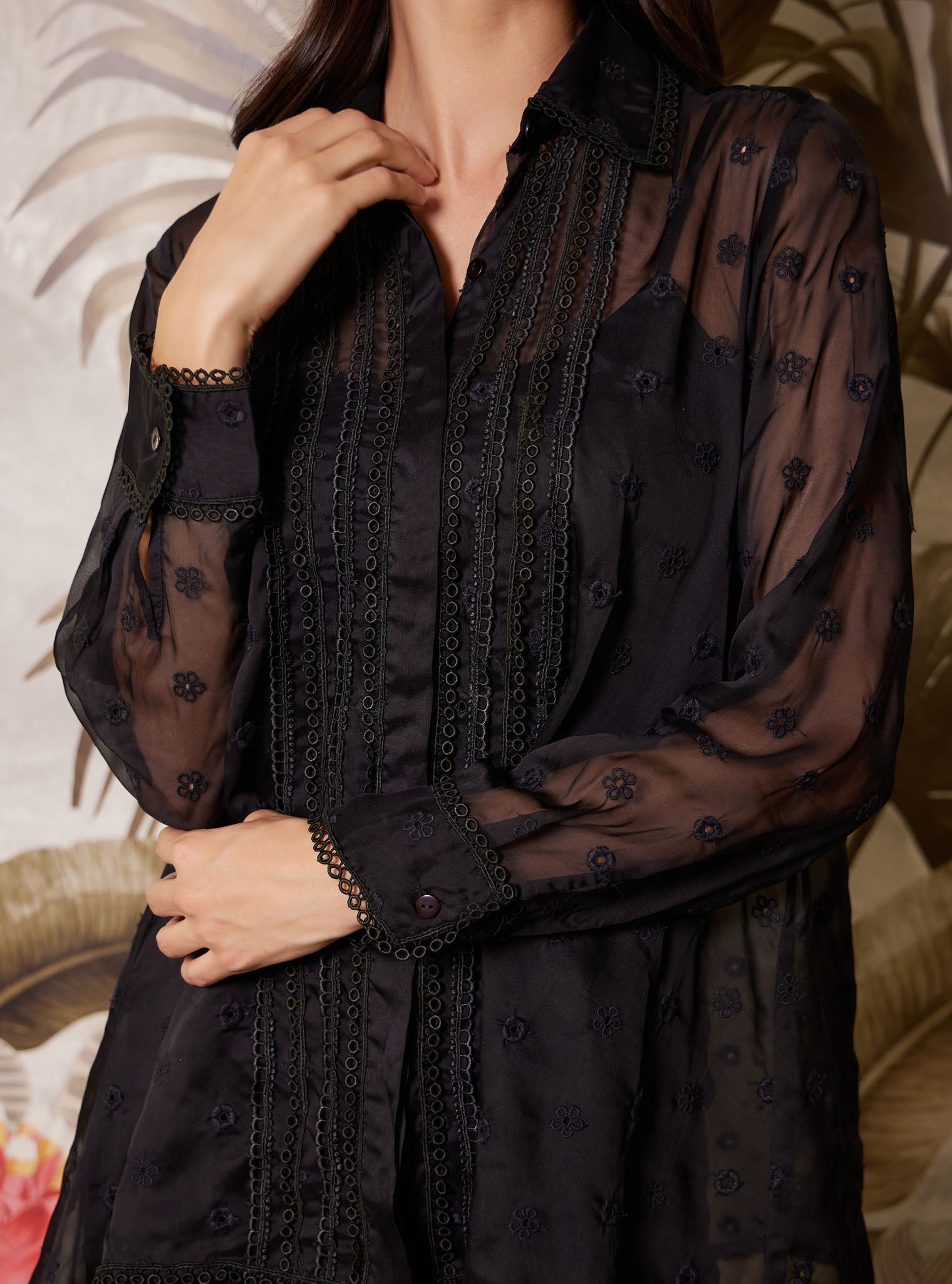 Mulmul Organza Adonis Black Shirt