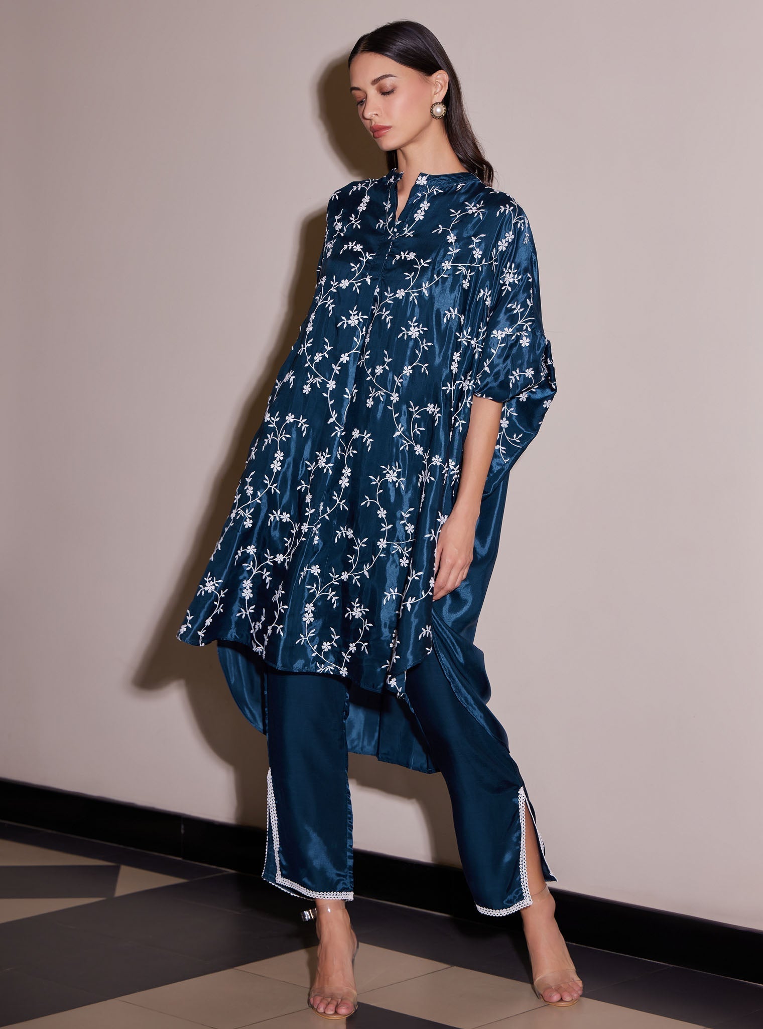 Mulmul Modal Satin Pheme Navy Pant