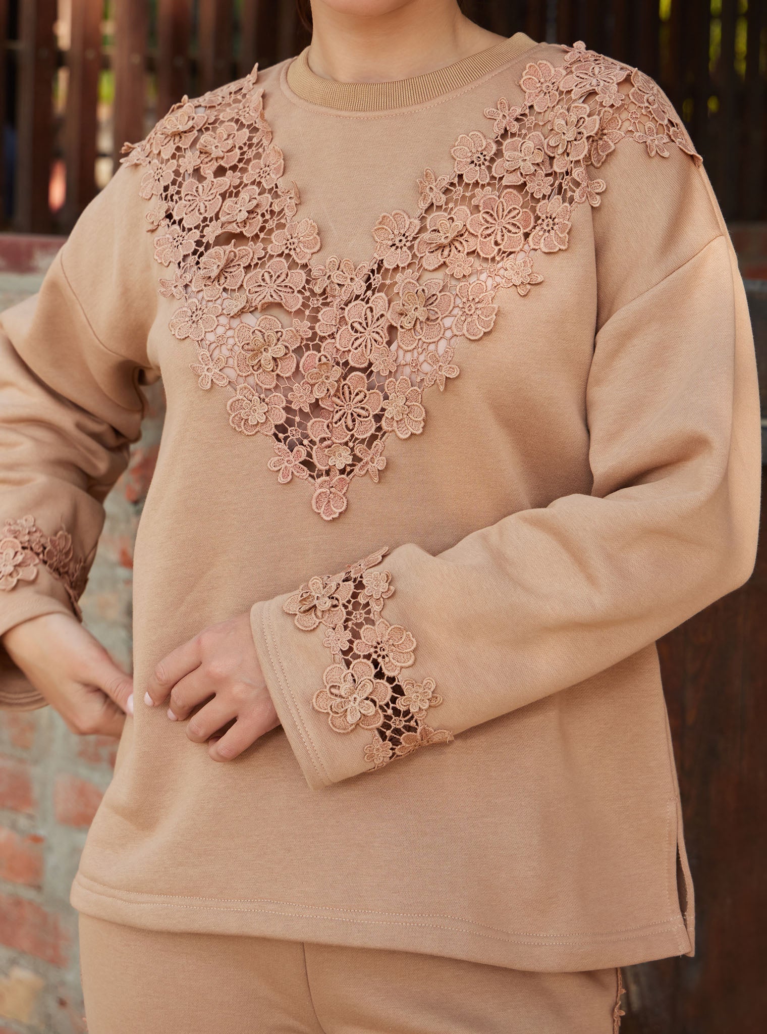 Mulmul Fleece Circe Beige Top with Mulmul Fleece Circe Beige Pant