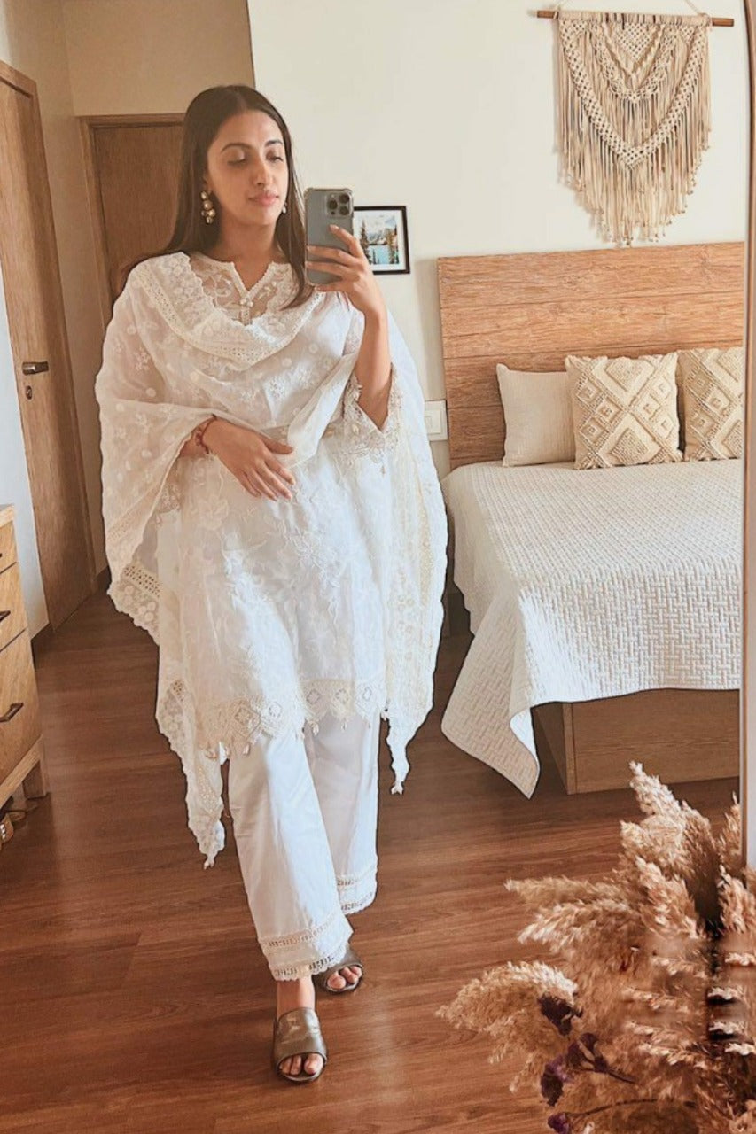 Maisy Tencel Luxe Organza Off White Kurta Set