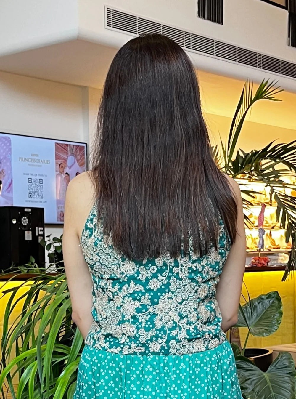 Kuhu Cupro Satin Printed Emerald Green Waistcoat with Skirt