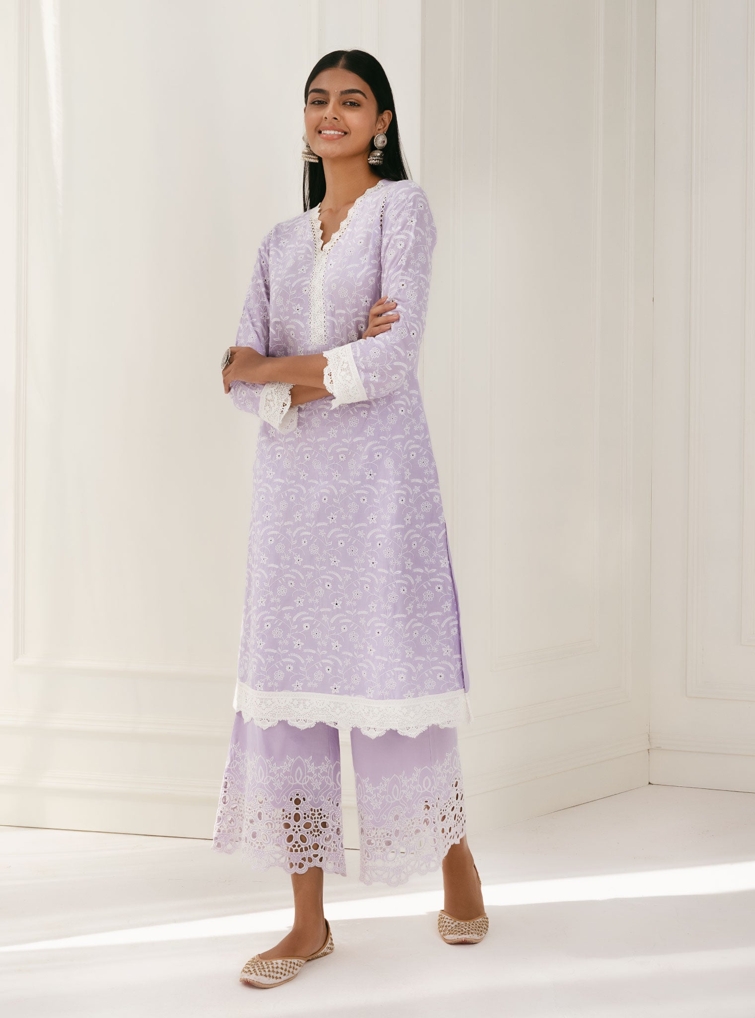 Mulmul Cotton Ziro Lilac Kurta With Ziro Lilac Pant