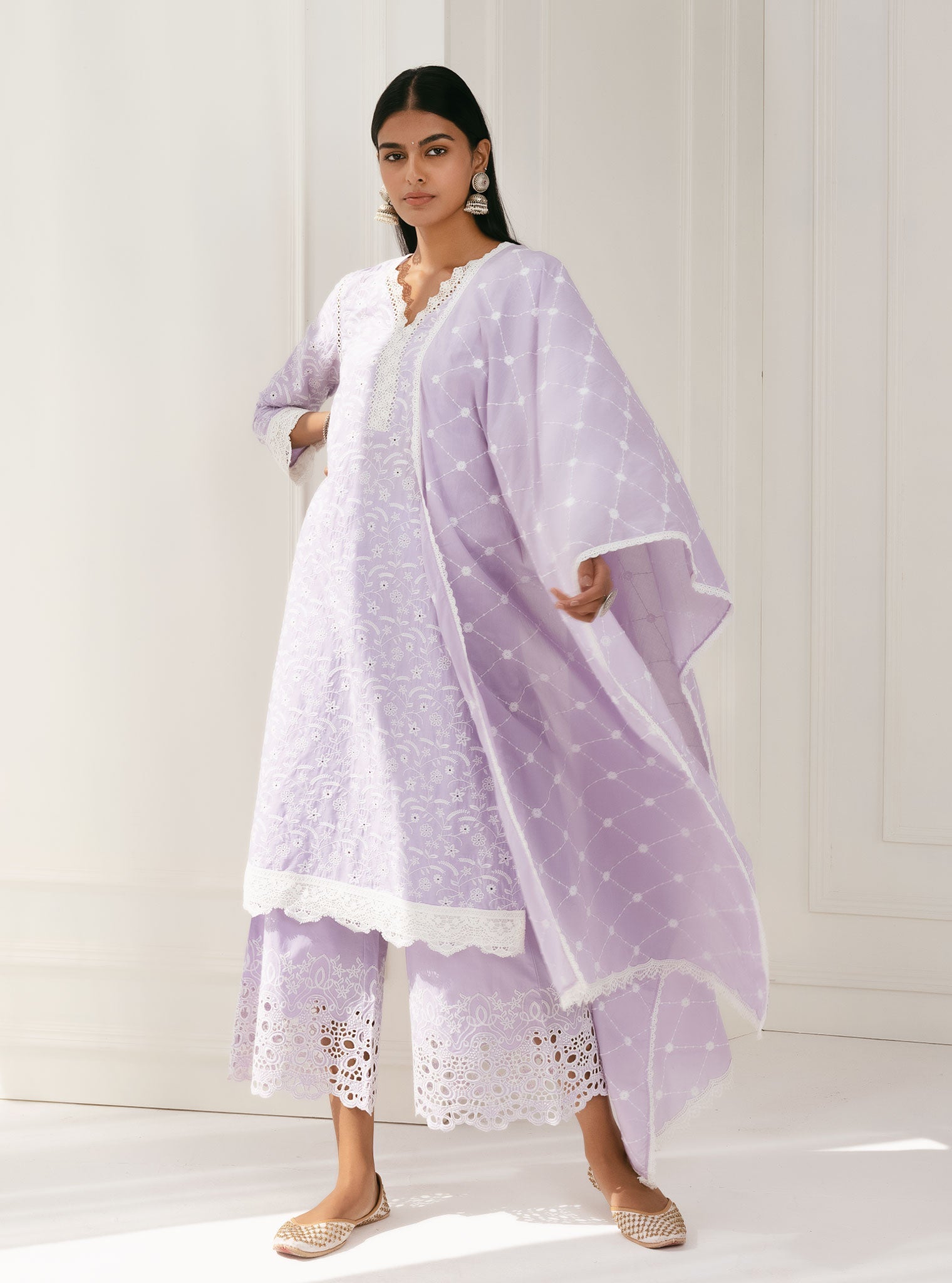 Mulmul Cotton Ziro Lilac Kurta With Ziro Lilac Pant