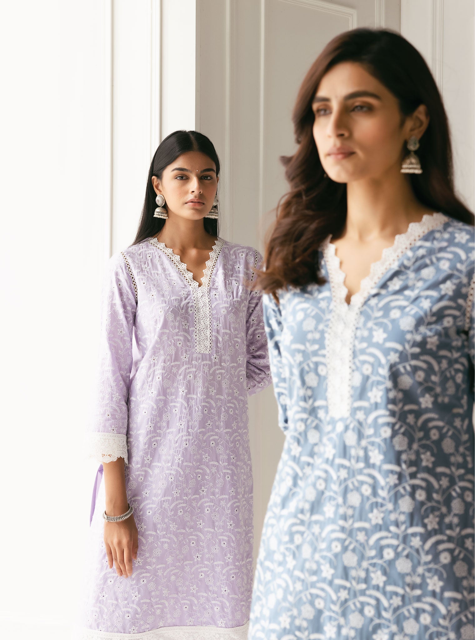 Mulmul Cotton Ziro Lilac Kurta With Ziro Lilac Pant