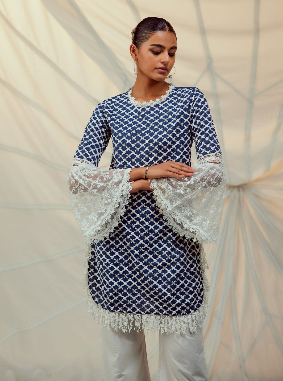 Aspen Navy Blue Kurta with Garara Set