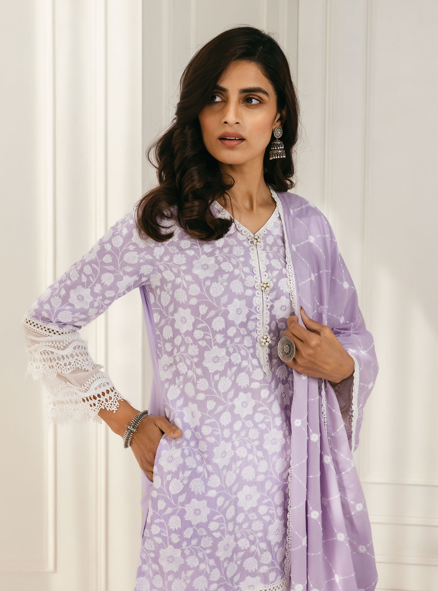 Mulmul Cotton Barog Lilac Kurta