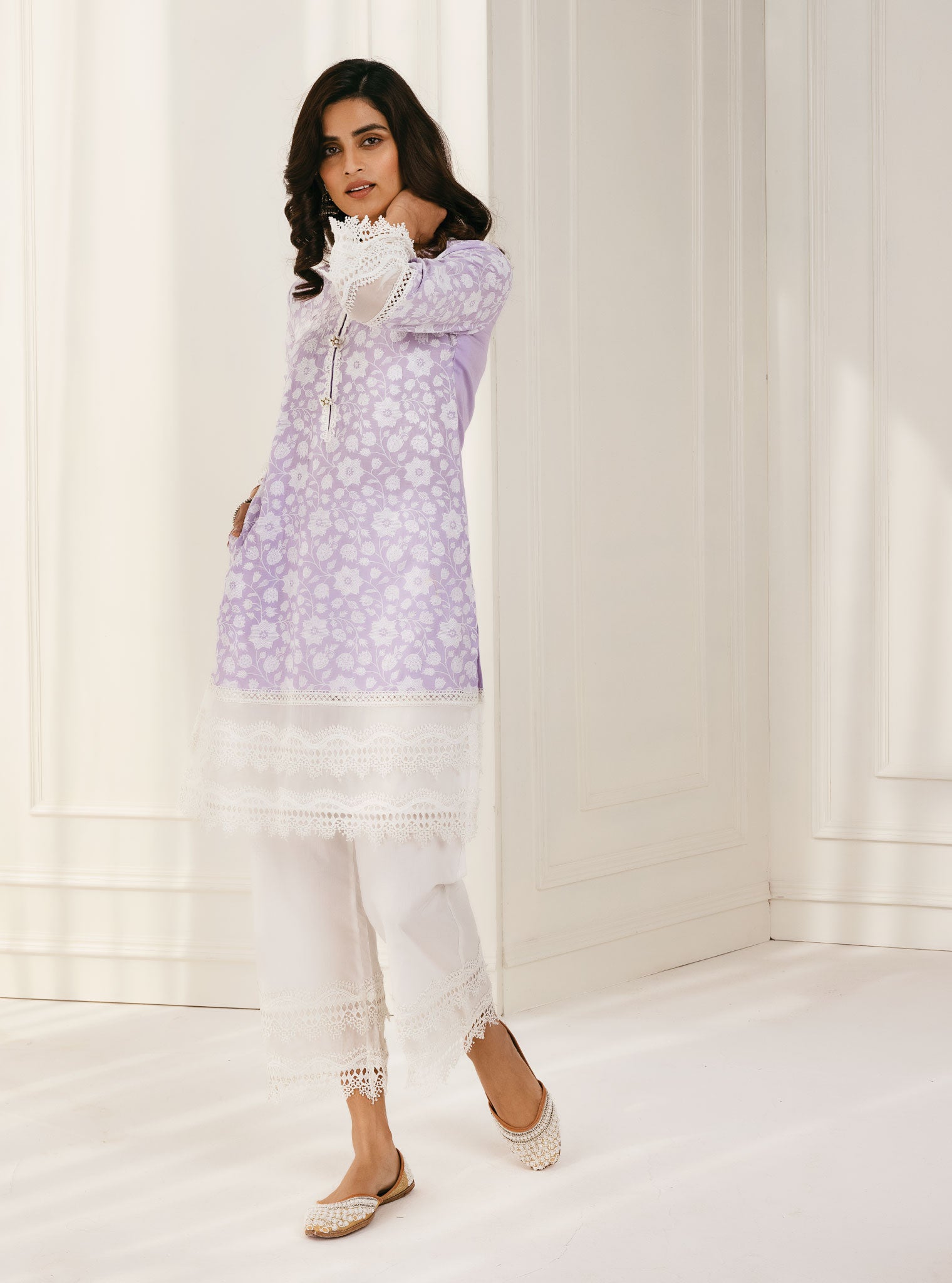 Mulmul Cotton Barog Lilac Kurta