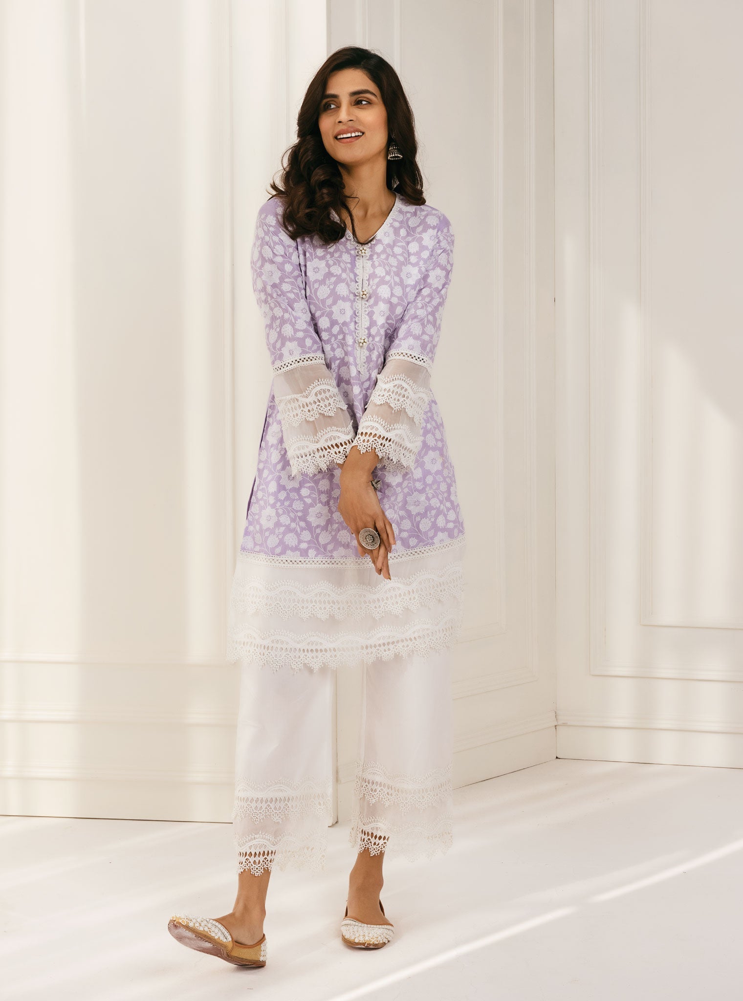 Mulmul Cotton Barog Lilac Kurta