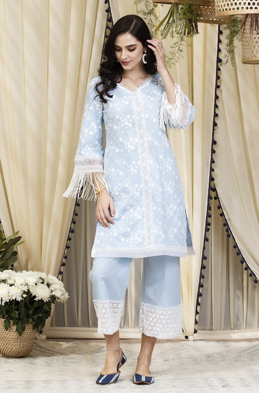 Mulmul Cotton Lina Kurta With Lina Palazzo