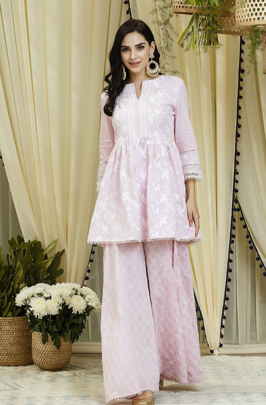 Magnolia Pink Full Sleeves Kurta with Sharara Set