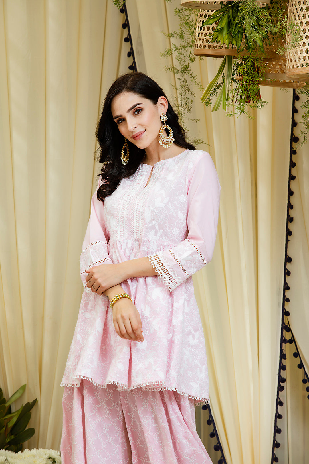 Magnolia Pink Full Sleeves Kurta with Sharara Set