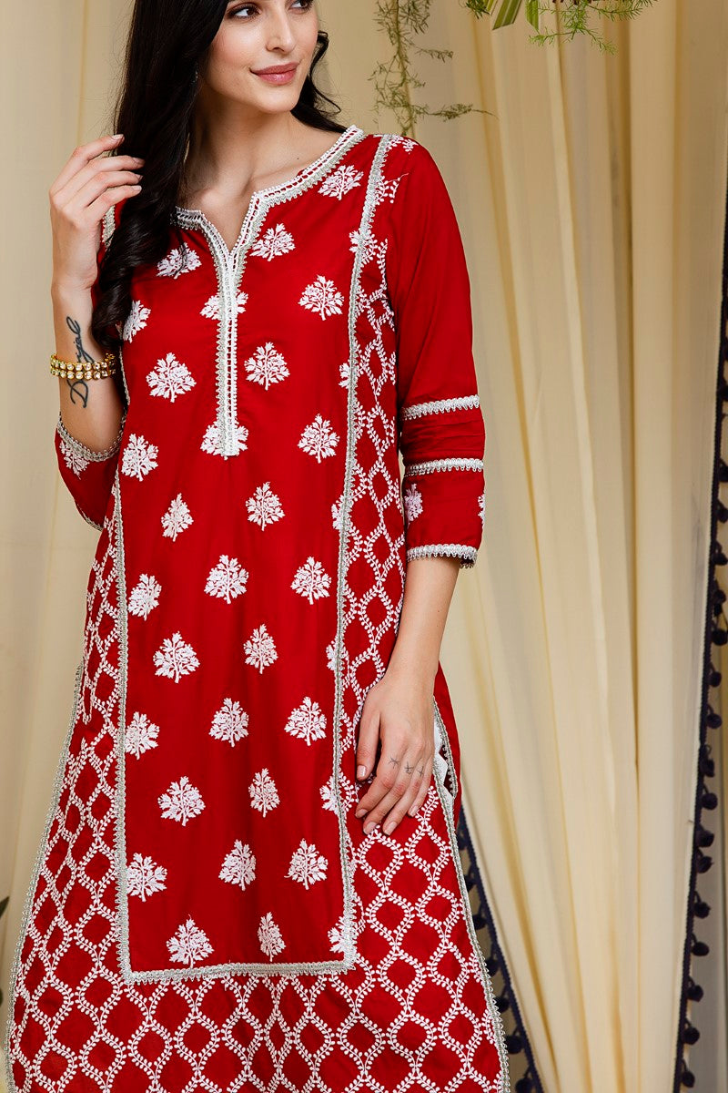 Mulmul cotton Senna  kurta with gota daigonal pyajamas