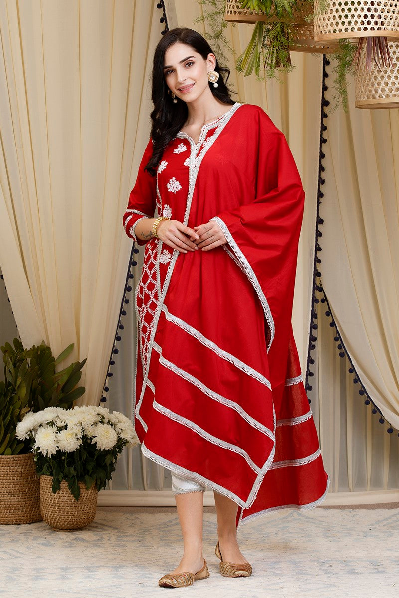 Mulmul cotton Senna  kurta with gota daigonal pyajamas