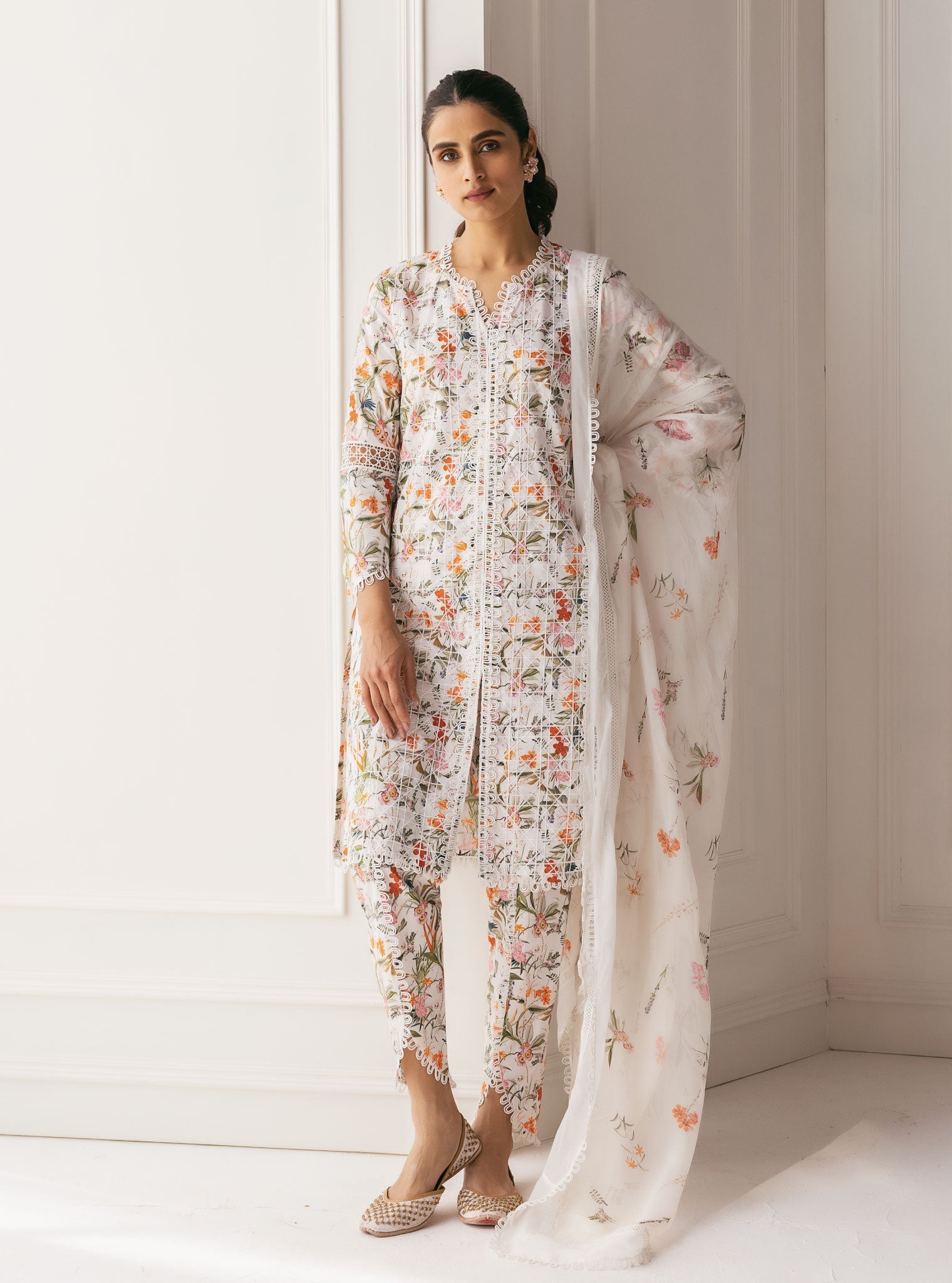 Mulmul Cotton Corelli White Kurta