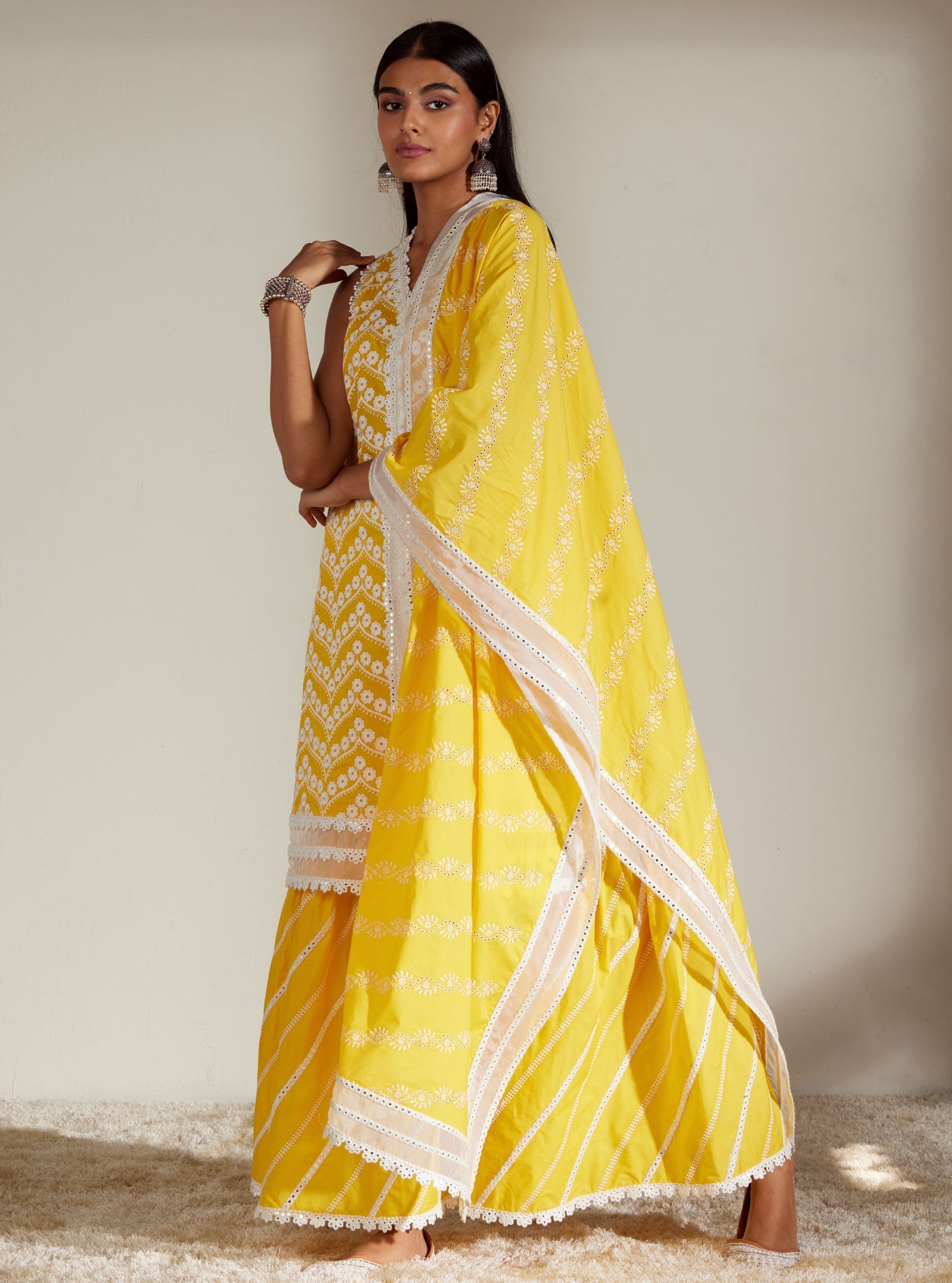 Mulmul Cotton Gabriella Mango Kurta With Gabriella Mango Garara