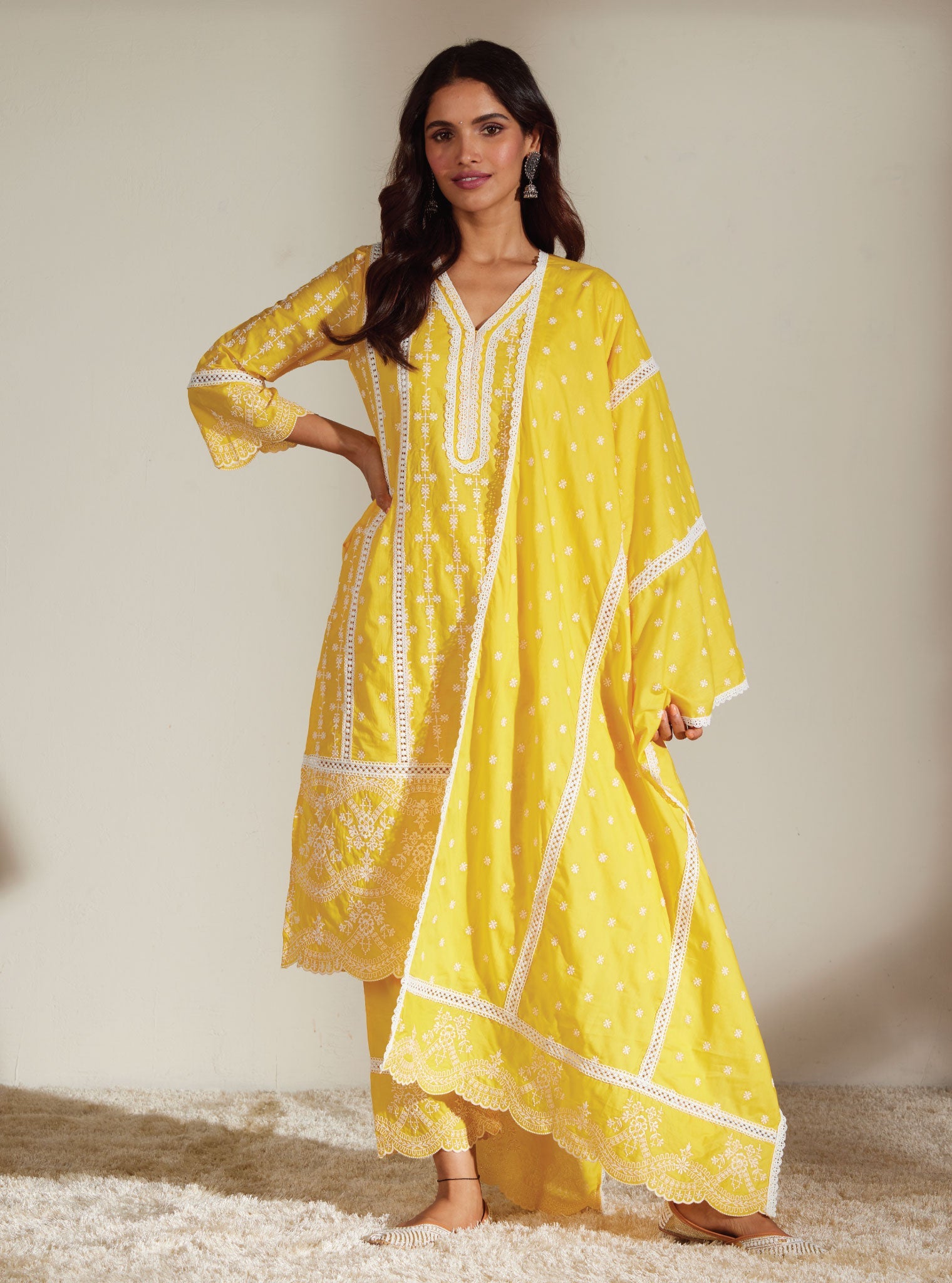 Mulmul Cotton Melanie Mango Kurta With Melanie Mango Pant