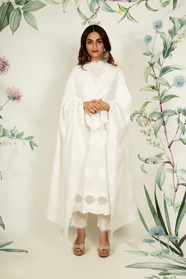 Diamond Embroidered Dupatta (WHITE)