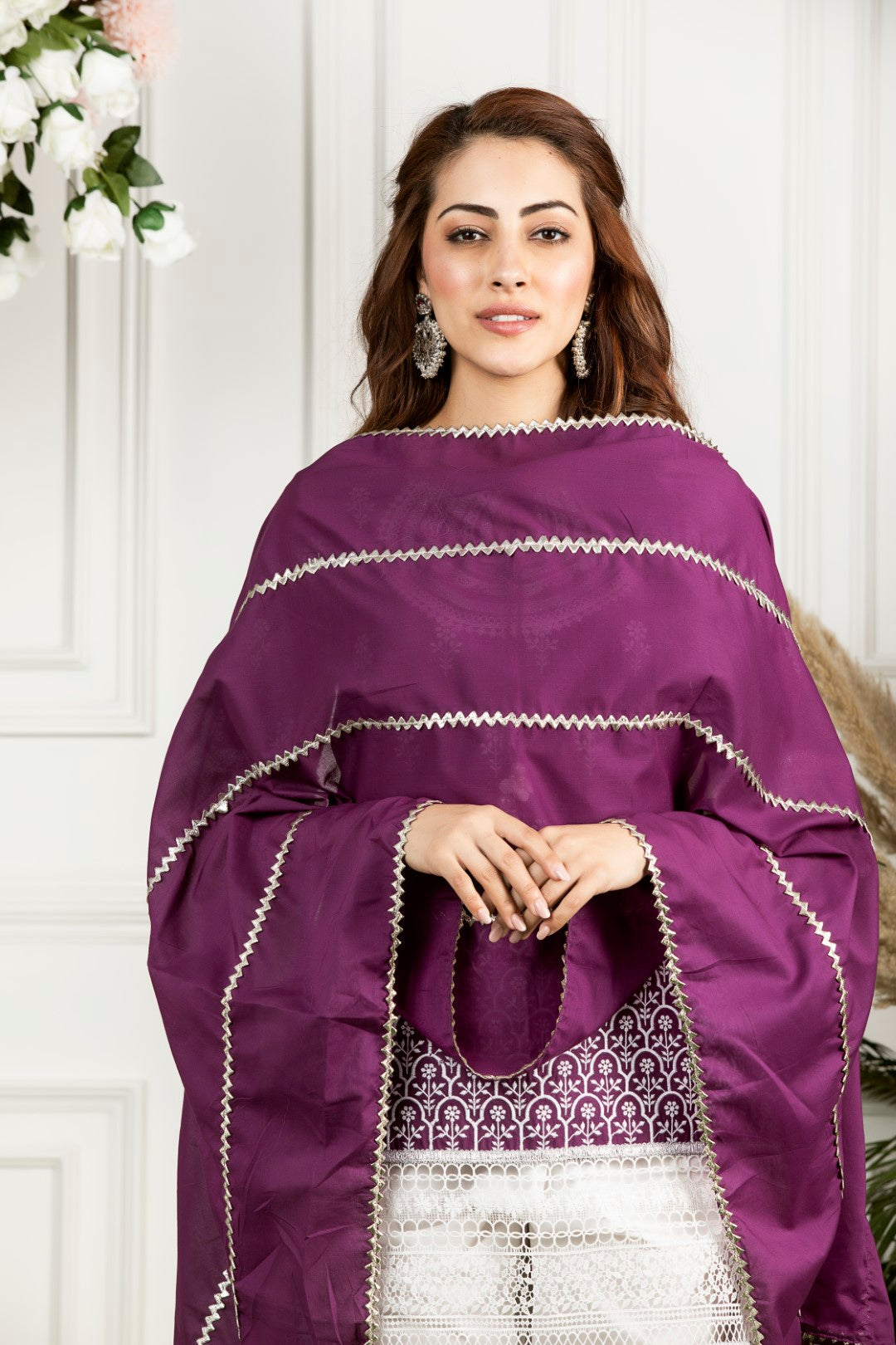 Mulmul Cotton Portia Kurta With Mulmul Gota Salwar