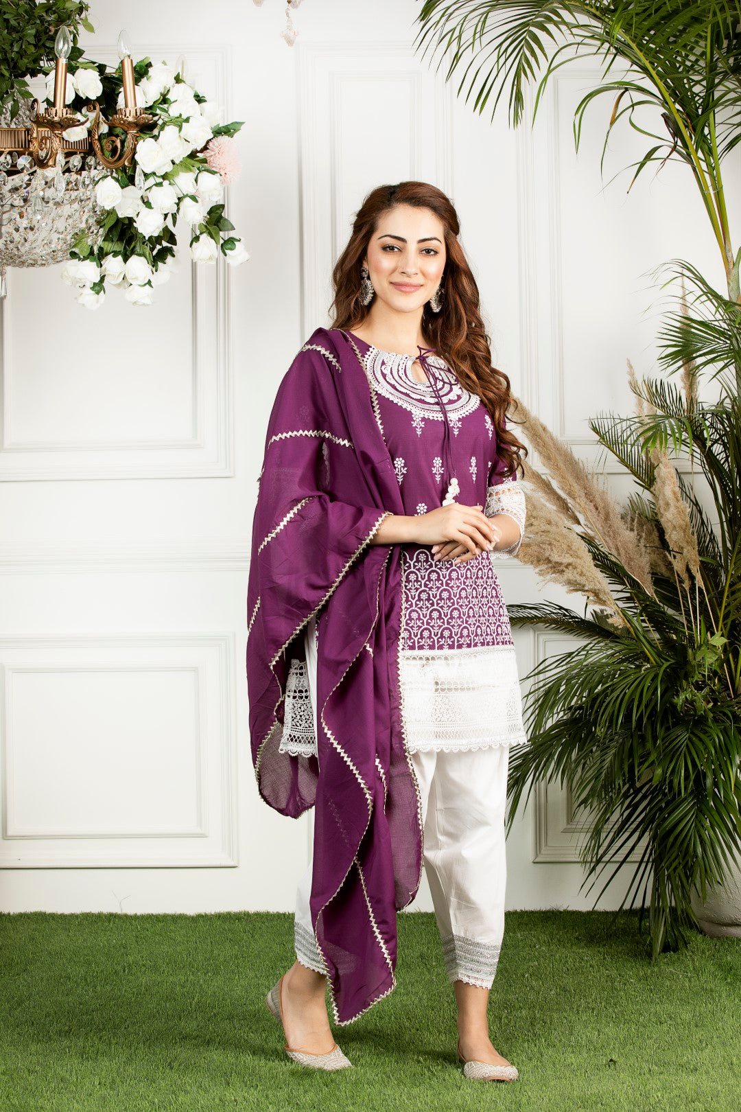 Mulmul Cotton Portia Kurta With Mulmul Gota Salwar