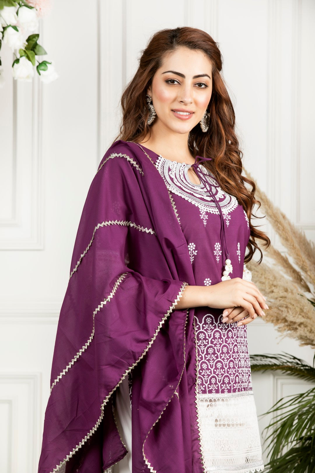 Mulmul Cotton Portia Kurta With Mulmul Gota Salwar