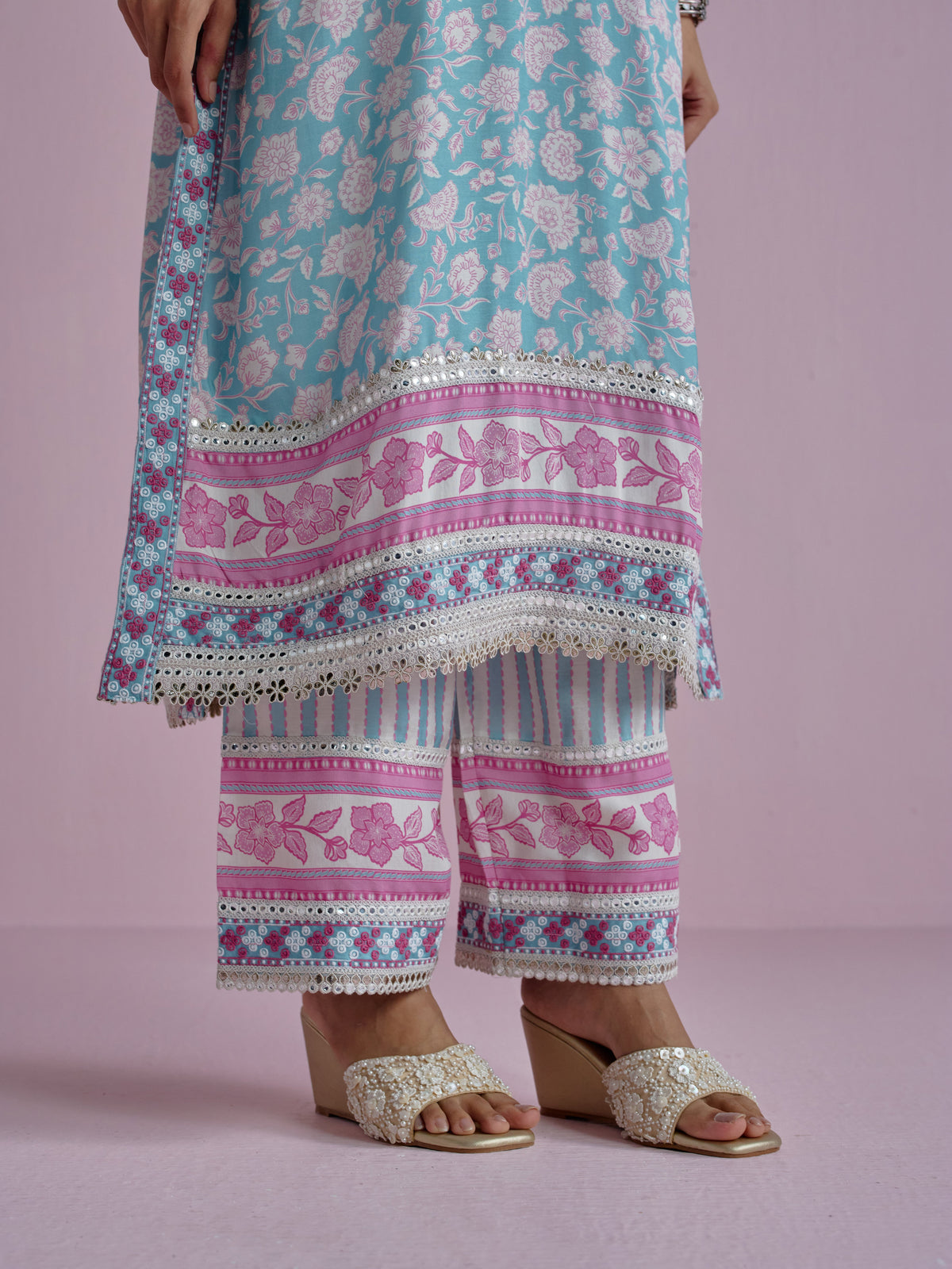 Ura Lawn Printed Teal Blue Kurta Set