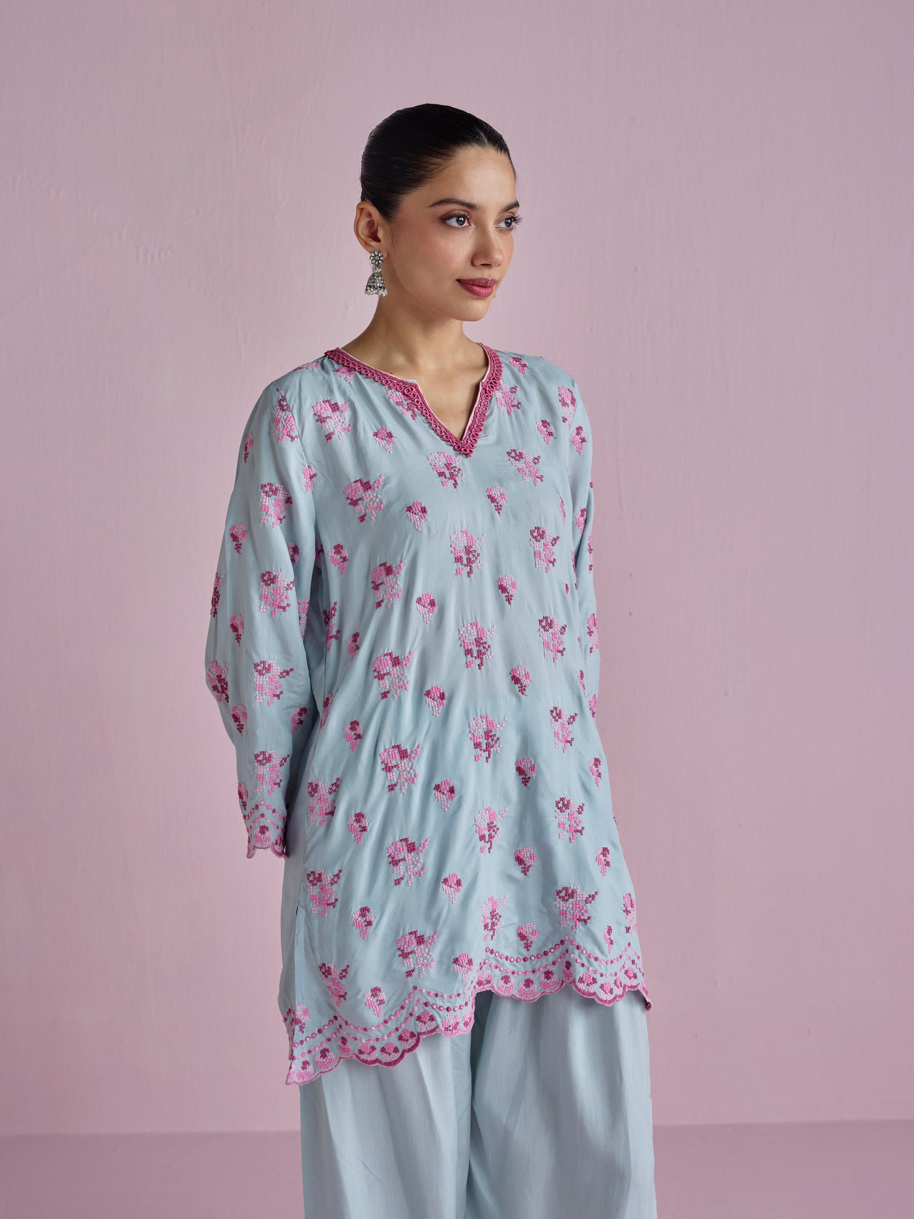 Aviya Supima Cotton Blue Kurta Set