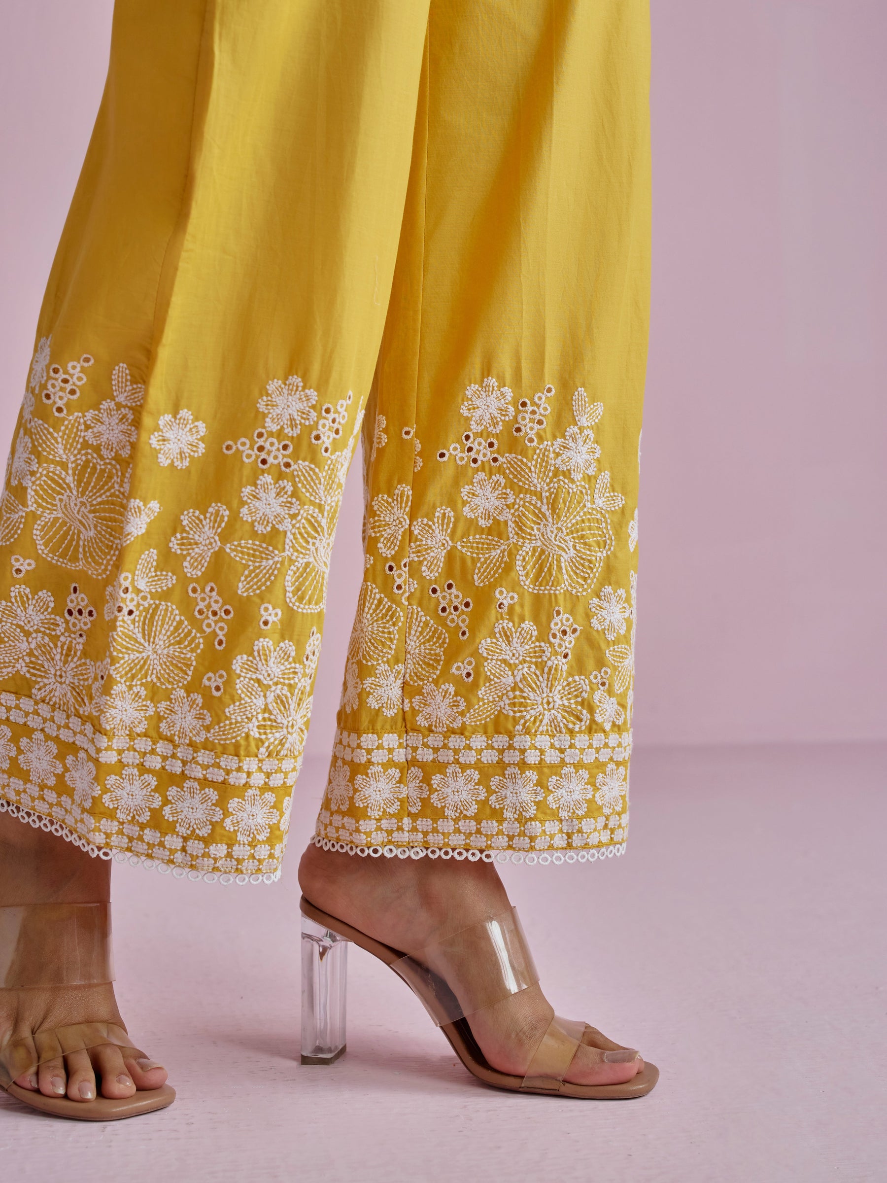 Kalani Supima Cotton Yellow With White Emb Co-ord Set
