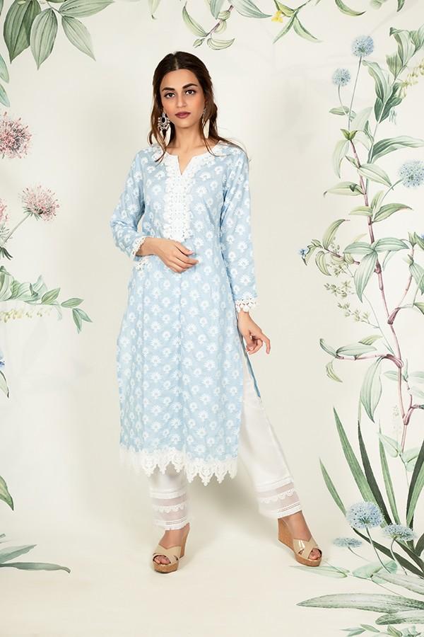 Holly Kurta Light Blue and Multi Lace pyajamas