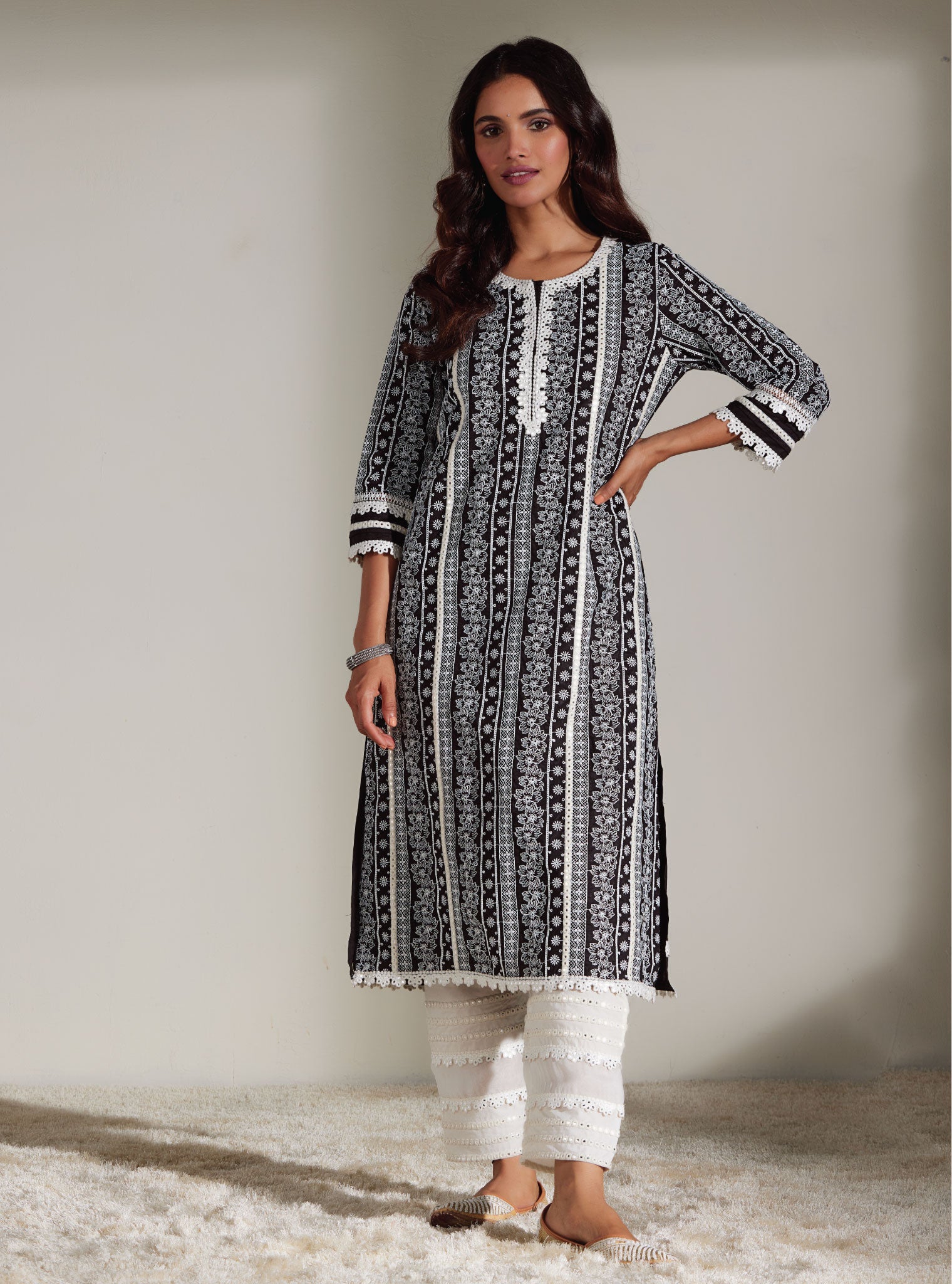 Mulmul Cotton Patricia Black Kurta