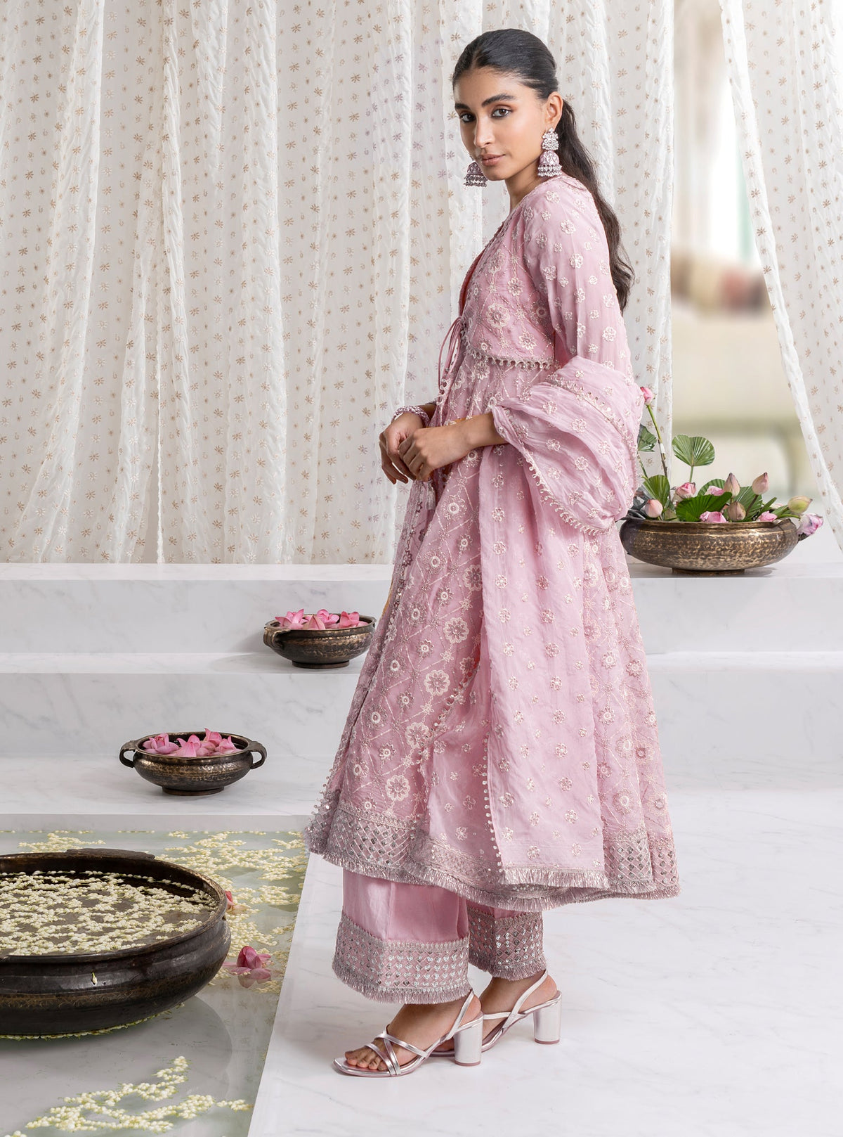 Ghoomar Organza Pink Anarkali Kurta Set