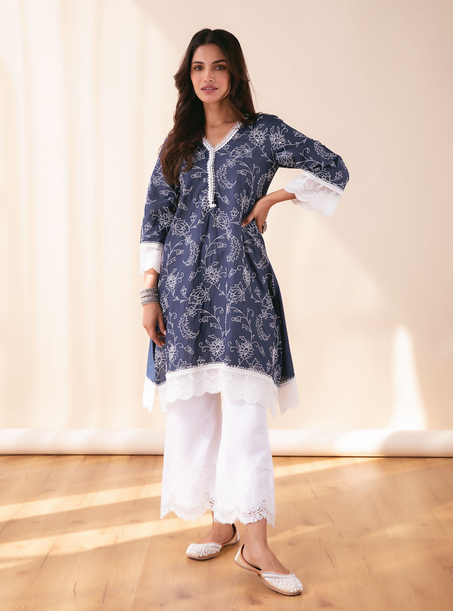 Mulmul Supima Cotton Pixie Navy Kurta