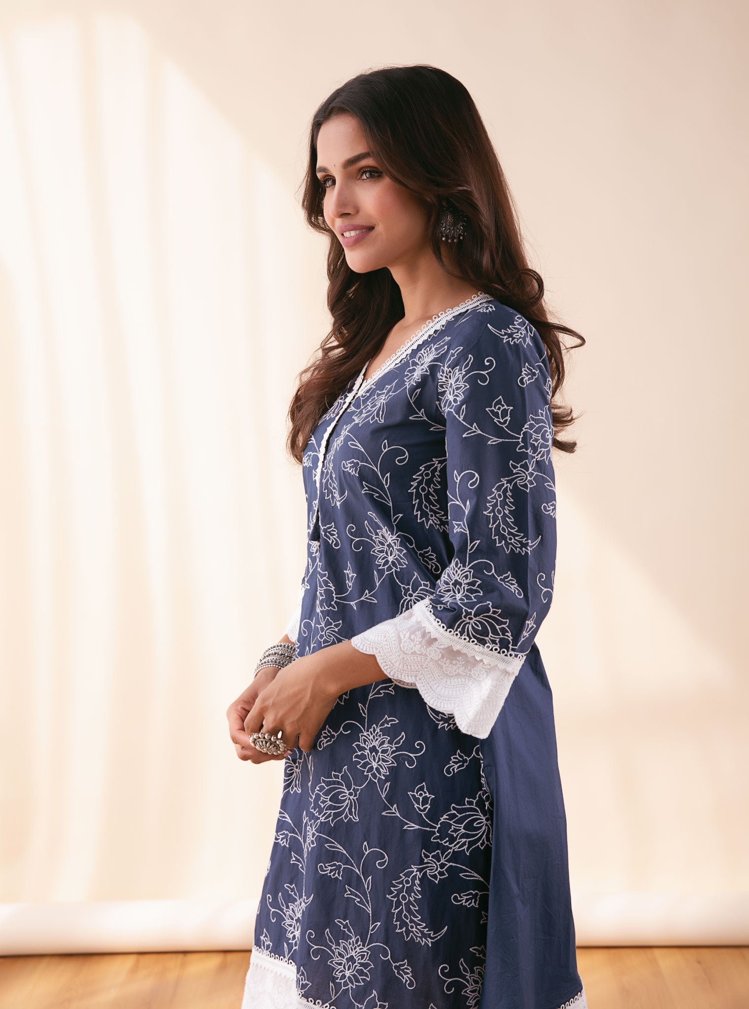 Mulmul Supima Cotton Pixie Navy Kurta