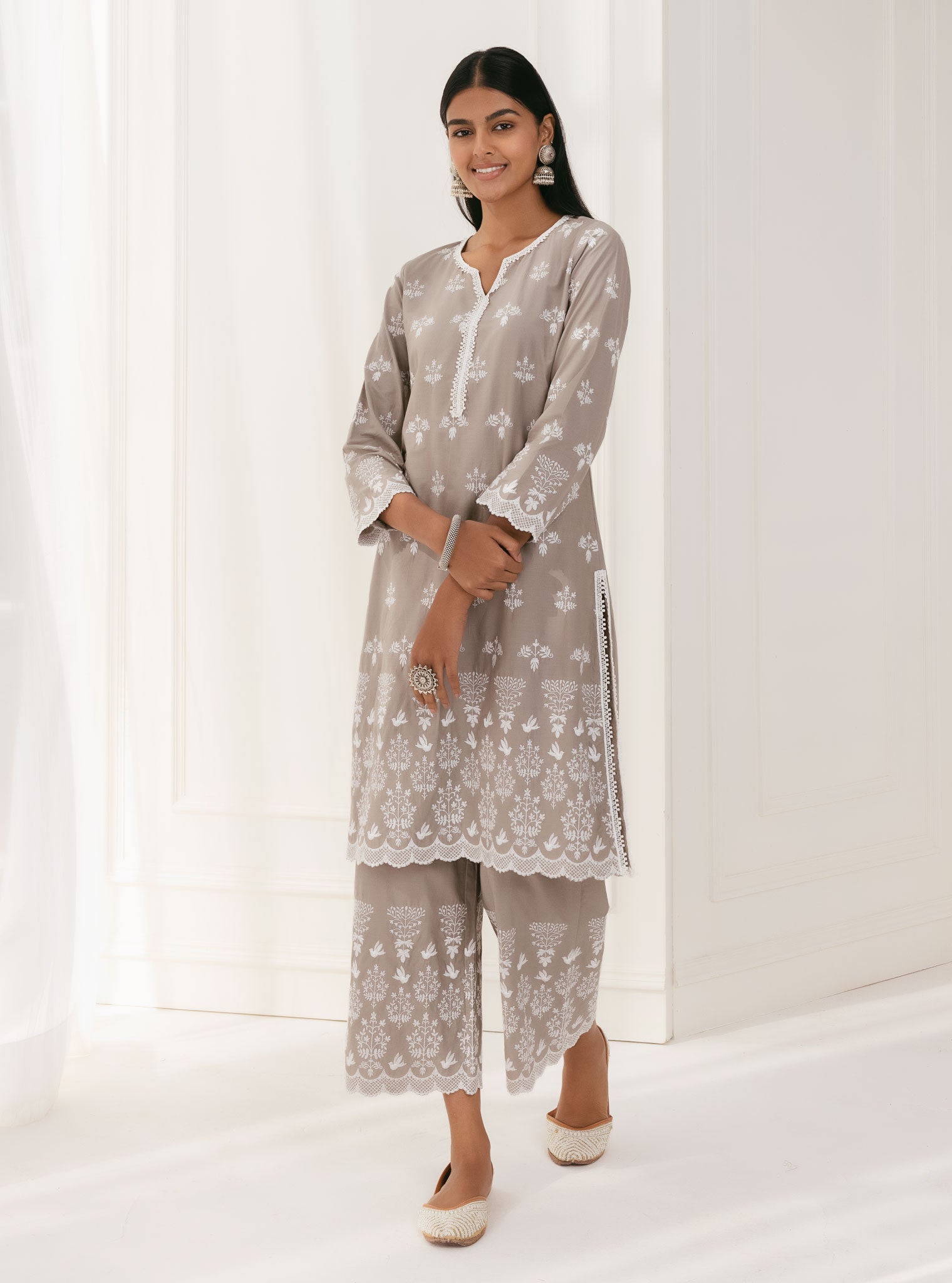 Mulmul Cotton Prini Grey Kurta