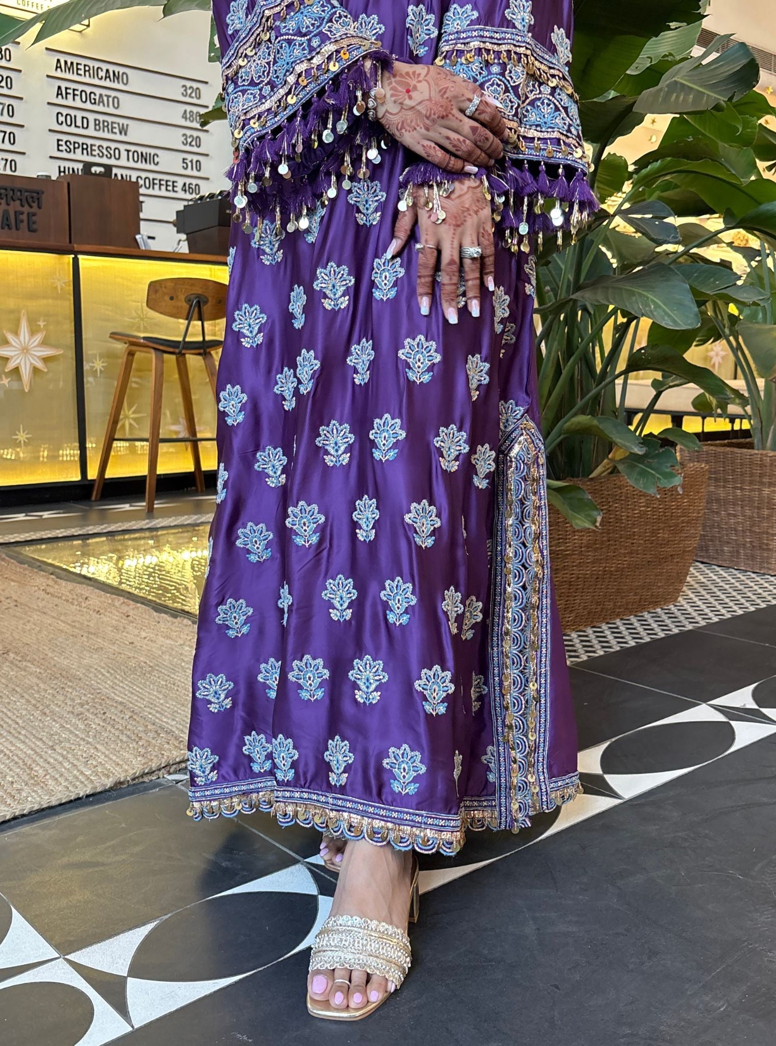 Chitra Cupro Satin Purple Kaftan Set
