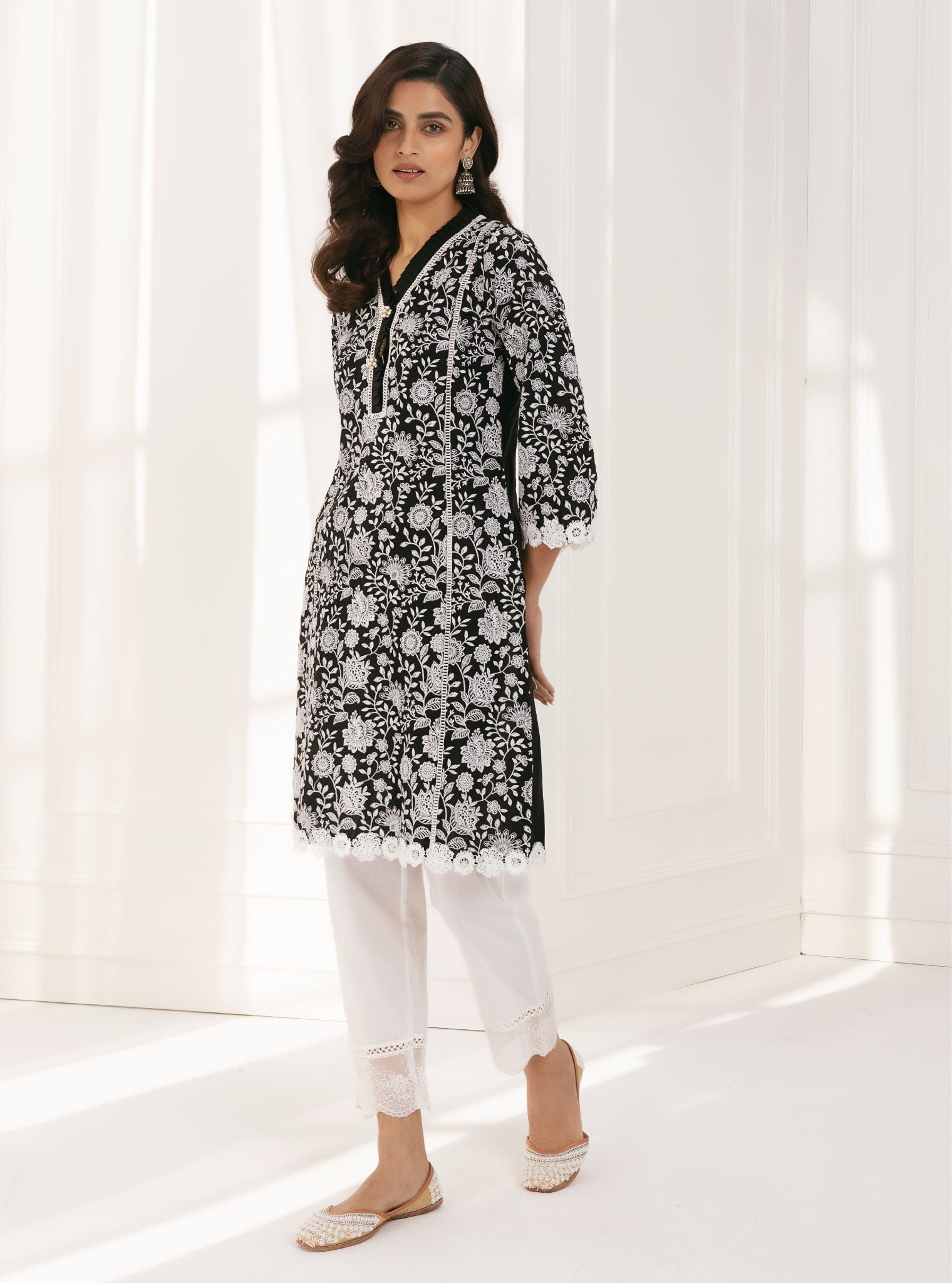 Mulmul Cotton Syari Black Kurta