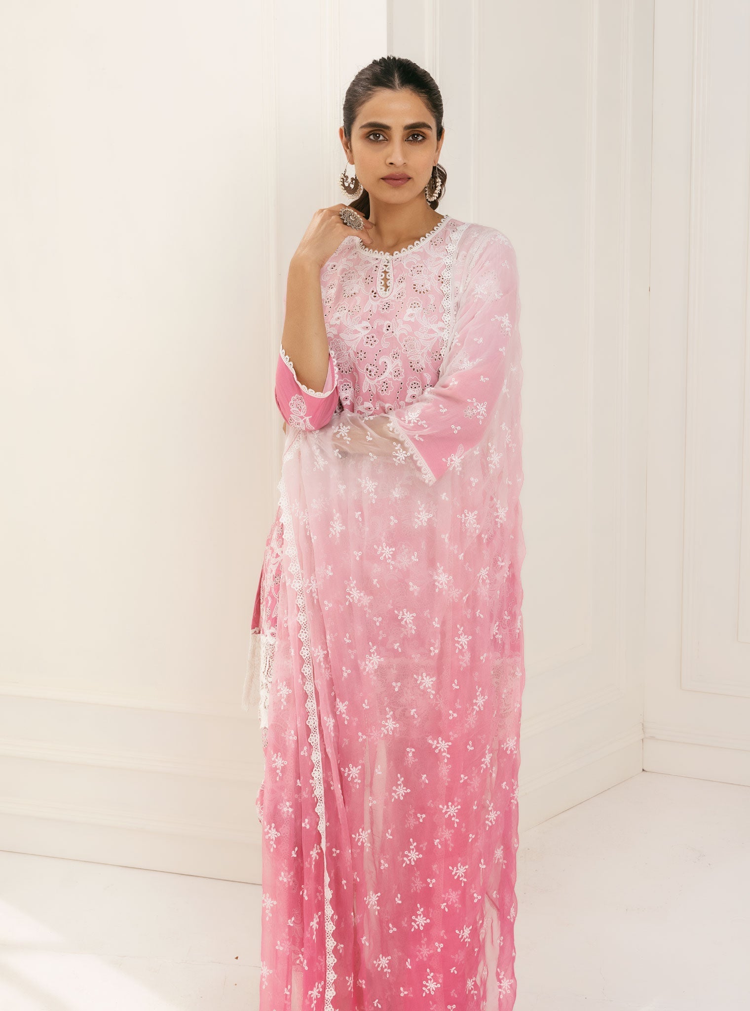 Mulmul Cotton Tista Pink Kurta With Tista Pink Palazzo