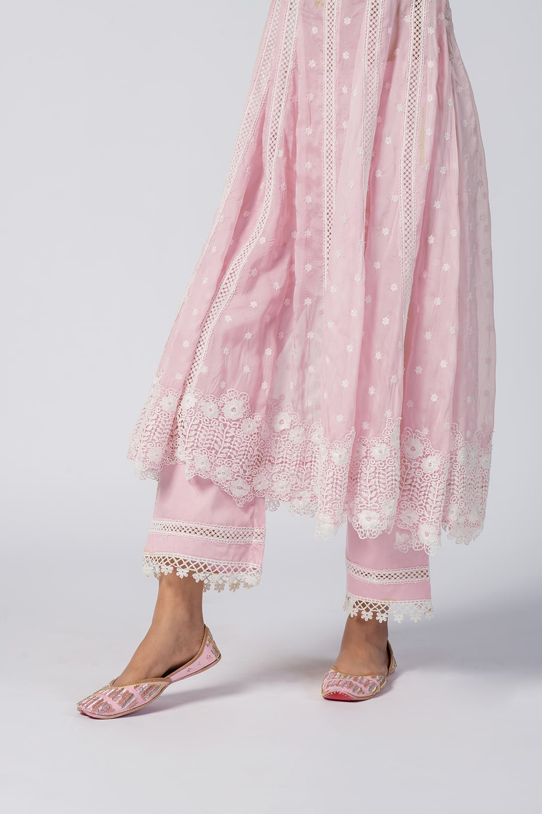 Mulmul Tencel Luxe Organza Valerie Pink Kurta With Supima Cotton Valerie Pink Pant