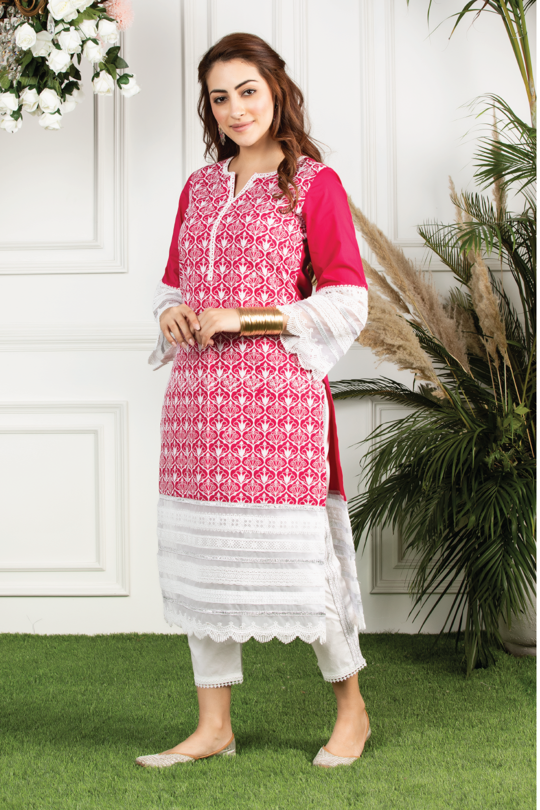 Mulmul Cotton Veronica Kurta With Mulmul Gota Stripe Pyajamas