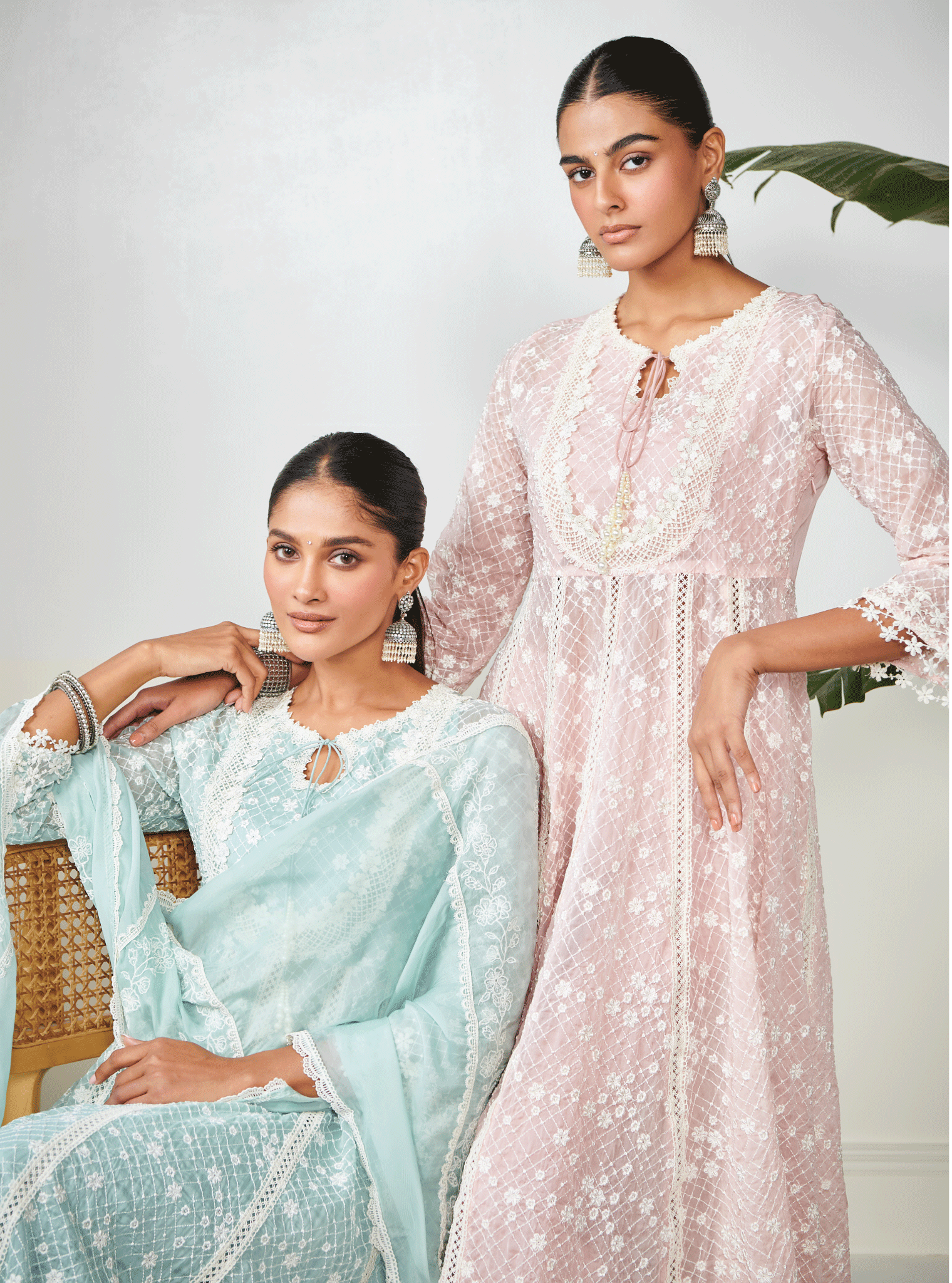 Mulmul Organza Zola Anarkali Light Blue Kurta With Mulmul Cotton Zola Light Blue Pant